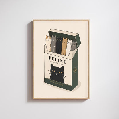 Cat Wall Art Print, Cat Cigarette Box Poster, Quirky Pet Decor wall art print