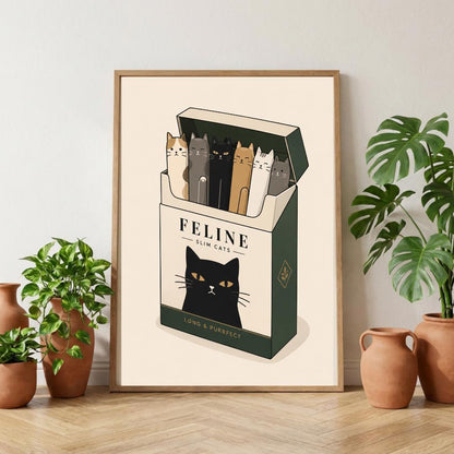 Cat Wall Art Print, Cat Cigarette Box Poster, Quirky Pet Decor wall art print
