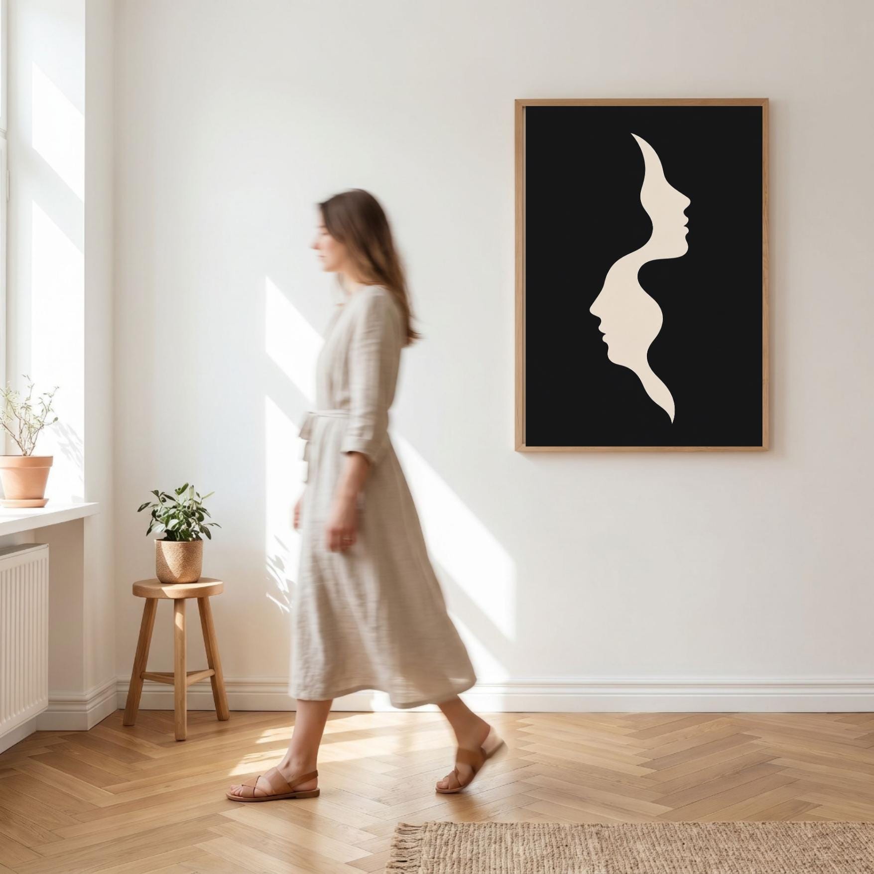 Abstract Face Wall Art Print, Minimalist Portrait Poster, Modern Decor wall art print
