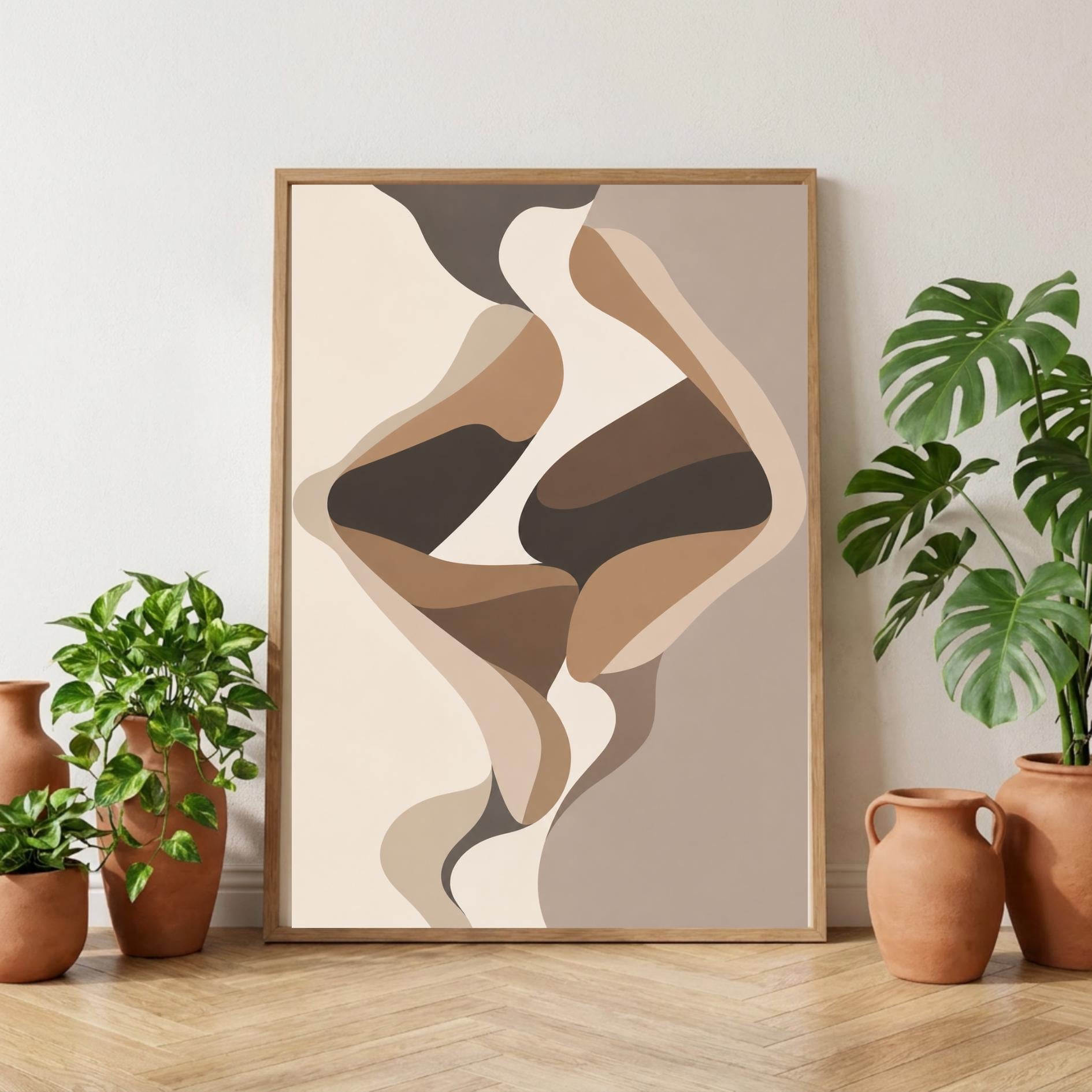 Abstract Figure Wall Art Print, Minimalist Love Poster, Neutral Beige Abstract Artwork wall art print
