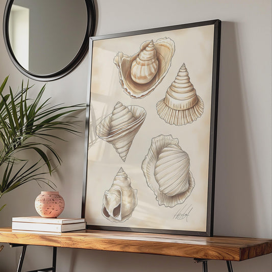 Vintage Shell Illustrations Art Print, Coastal Nautical Wall Decor wall art print