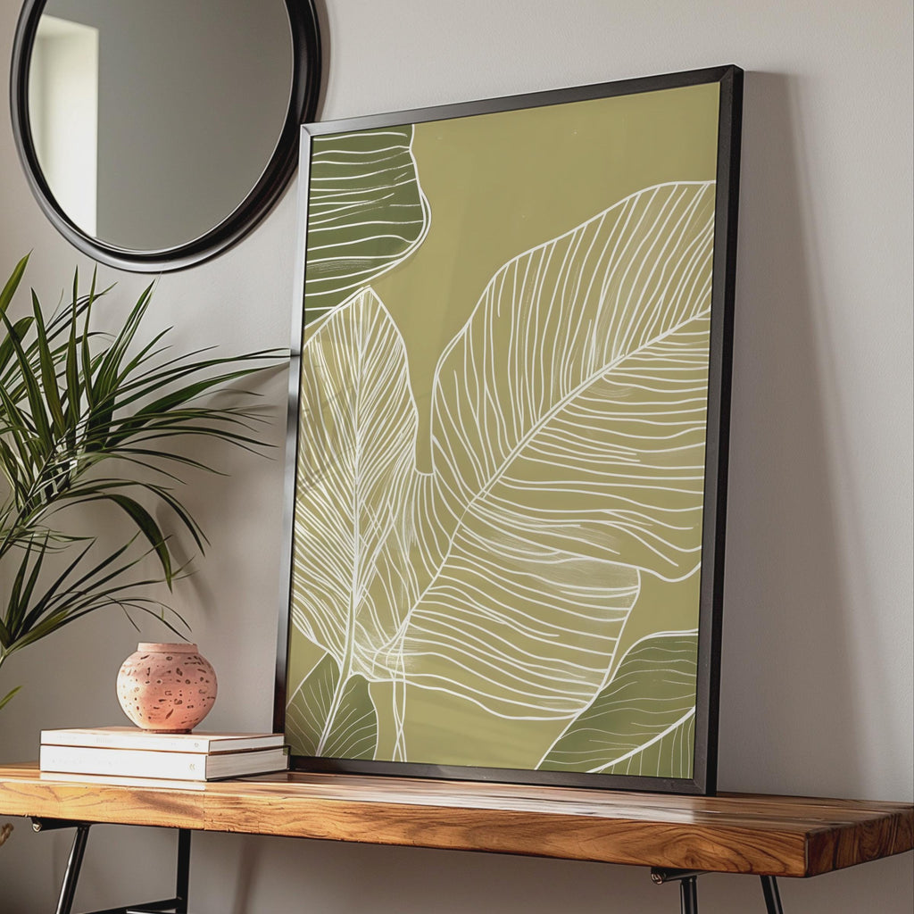 Minimalist Botanical Leaf Print, Boho Ochre Wall Art wall art print