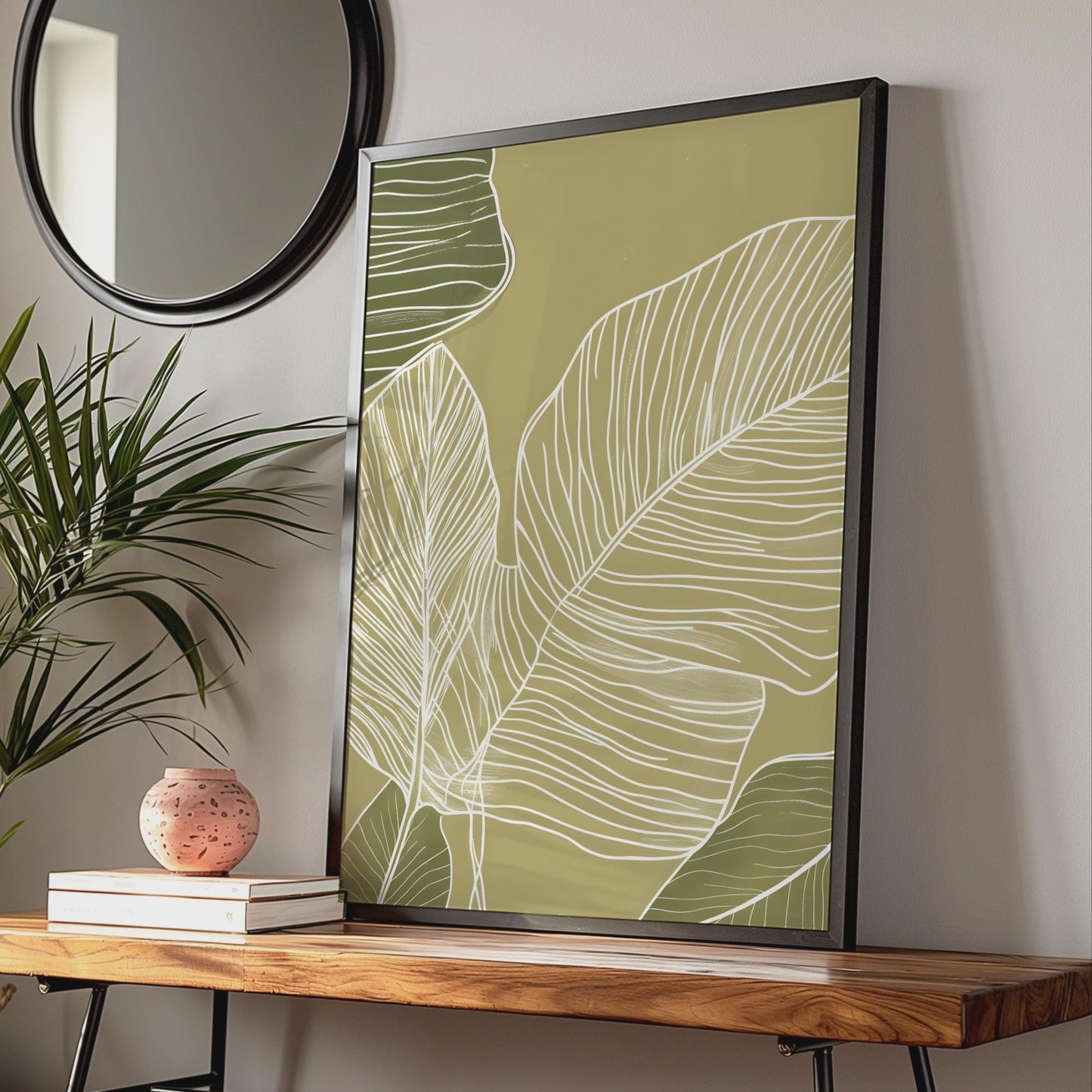 Minimalist Botanical Leaf Print, Boho Ochre Wall Art wall art print