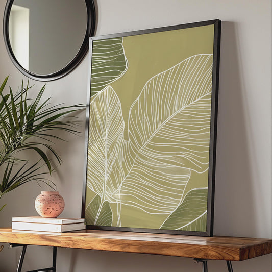 Minimalist Botanical Leaf Print, Boho Ochre Wall Art wall art print