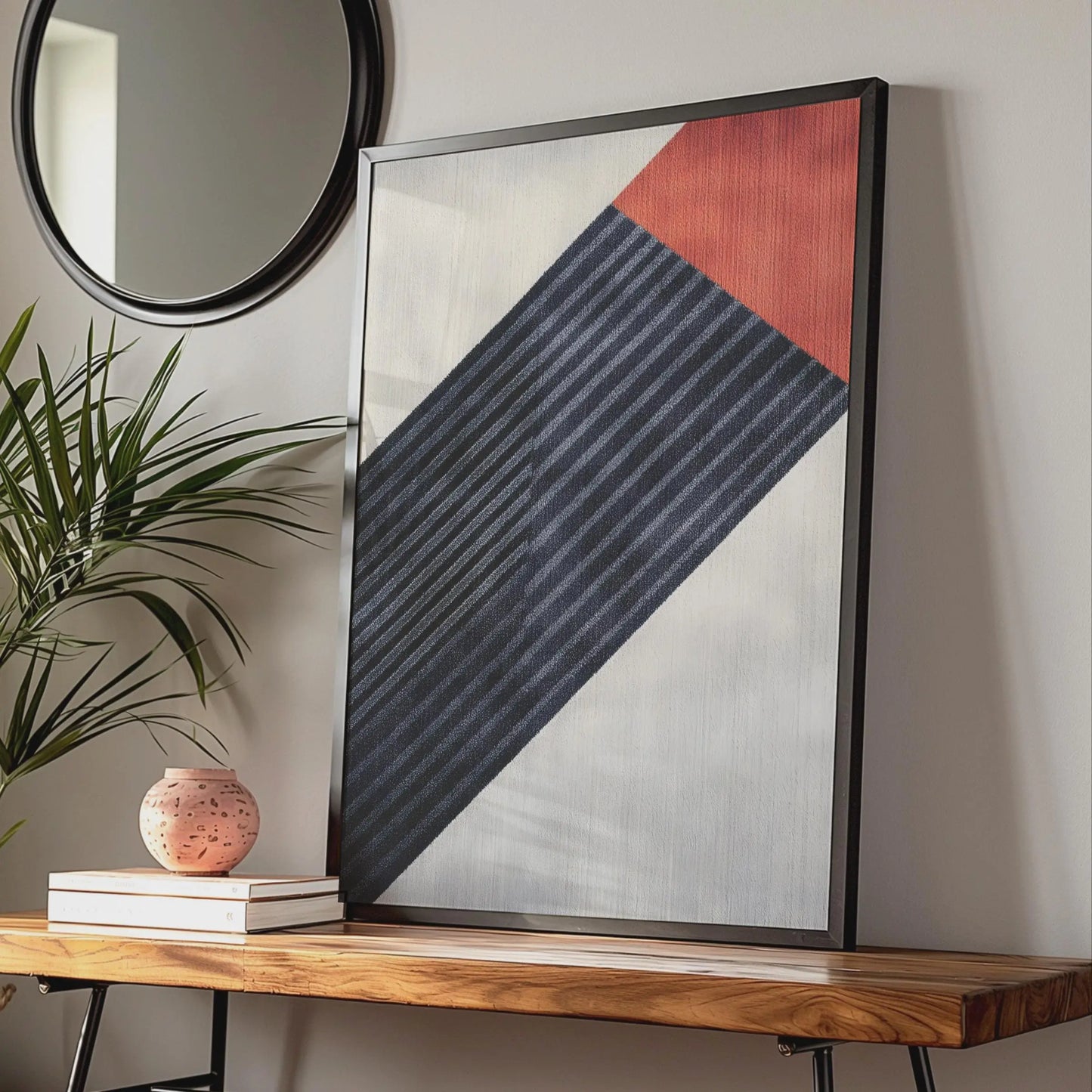 Boho Abstract Geometric Art Print, Navy Red Cream Modern Wall Decor Poster wall art print