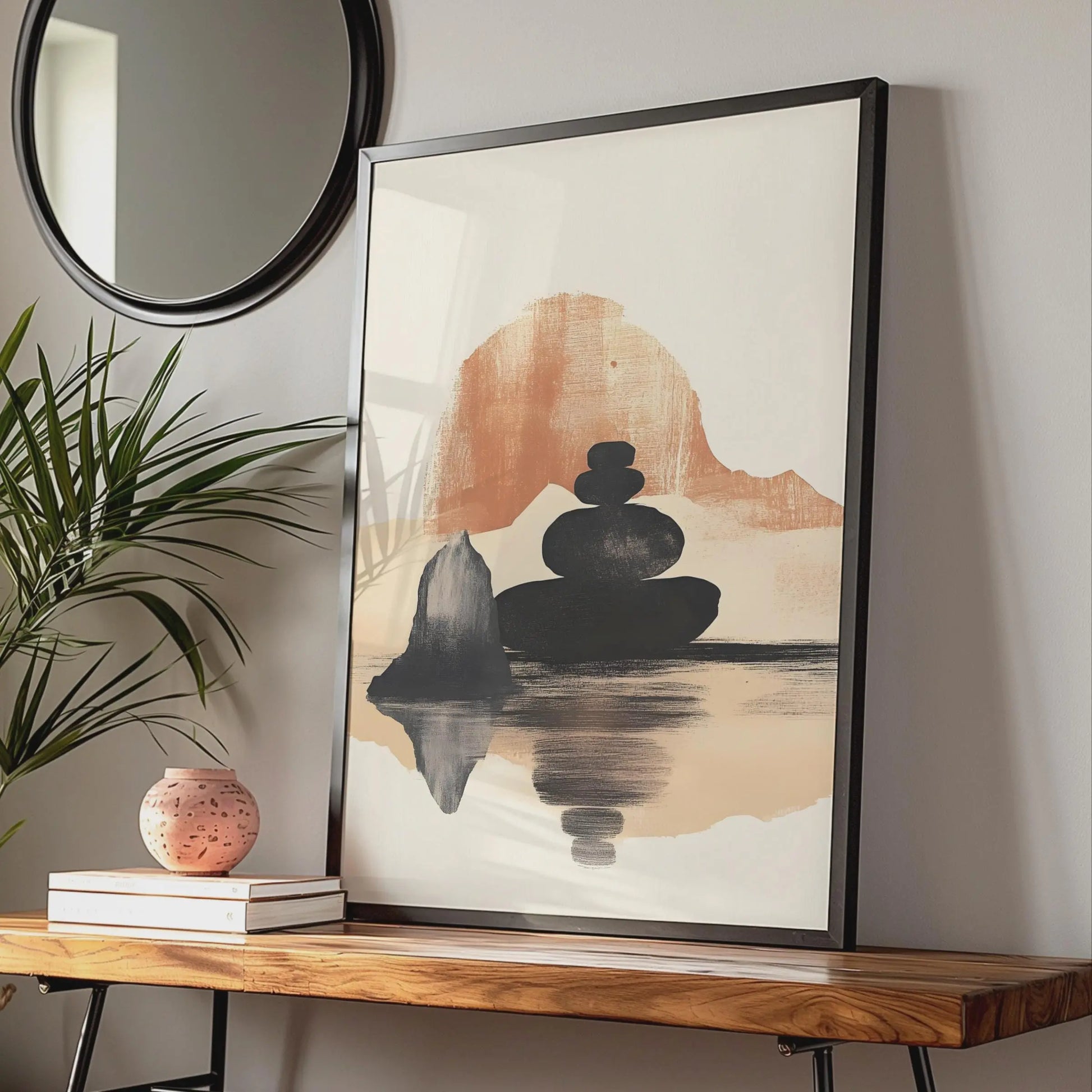 Boho Stone Stack Art, Minimalist Wall Decor, Serene Nature Print, Earthy Tones Artwork, Mindfulness wall art print