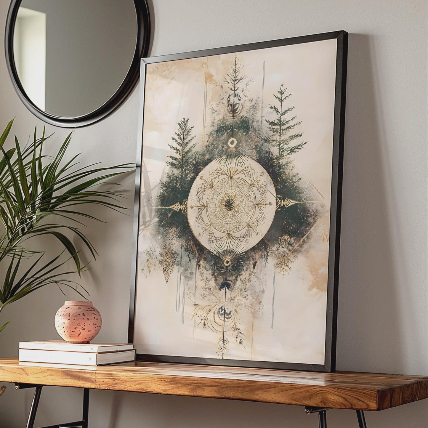 Boho Mandala Wall Art, Forest Inspired Poster, Ethereal Home Decor, Earthy Tones wall art print