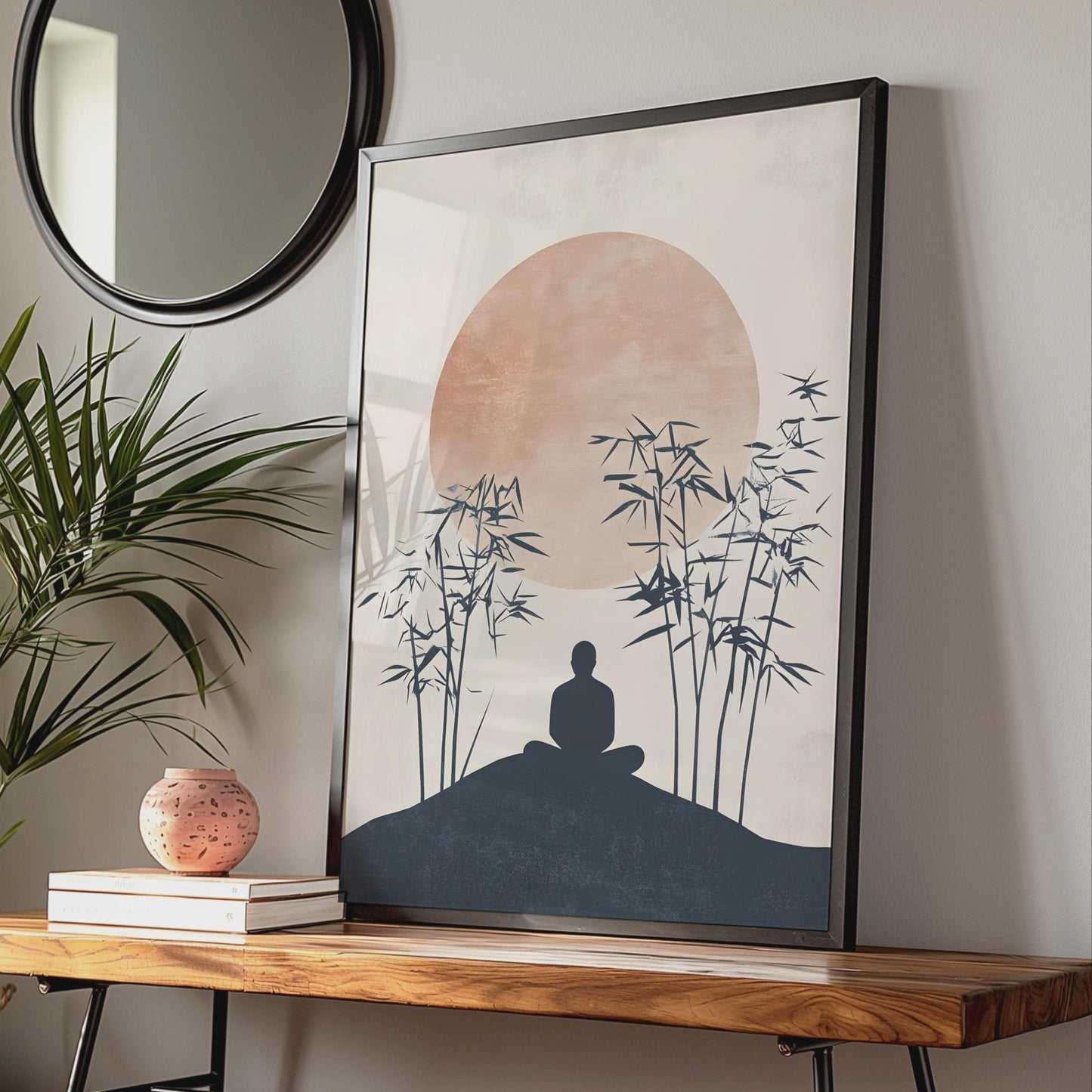 Calming Buddha Wall Art, Minimalist Bamboo Poster, Tranquil Meditation Decor, Zen Room Art wall art print