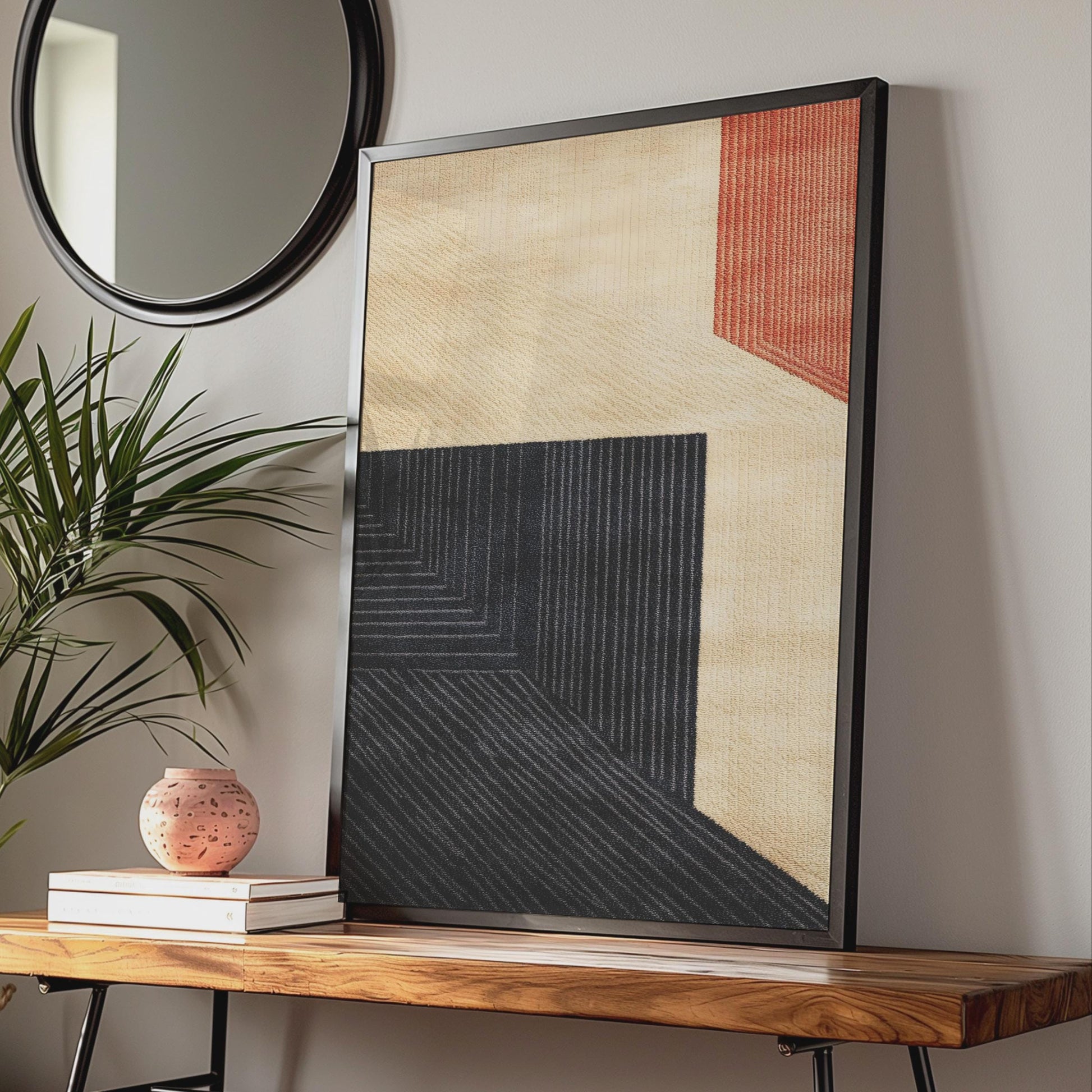Boho Geometric Abstract Art Print, Cream Black Terracotta Wall Art, Modern Bauhaus Poster wall art print