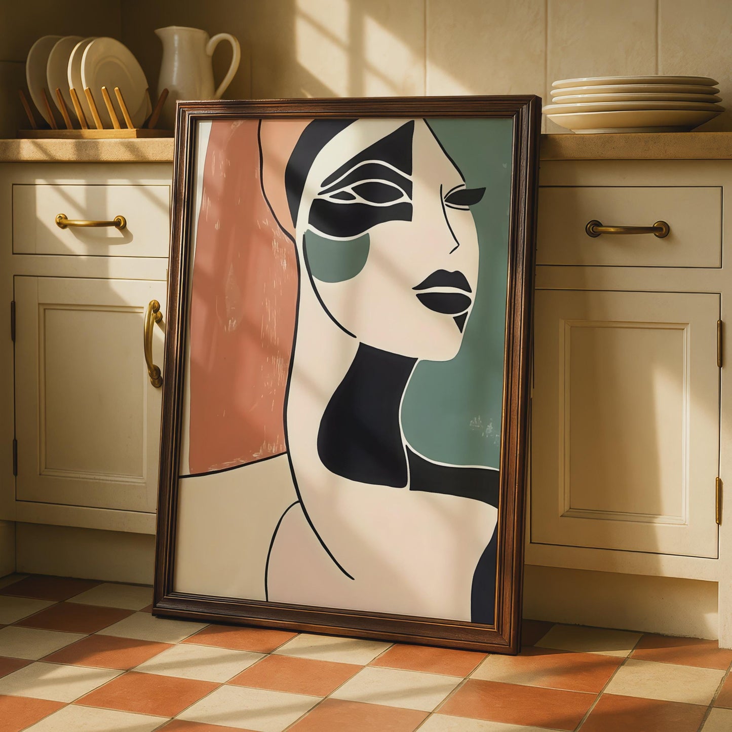 Boho Abstract Face Art Print, Minimalist Wall Decor, Modern Studio Style wall art print