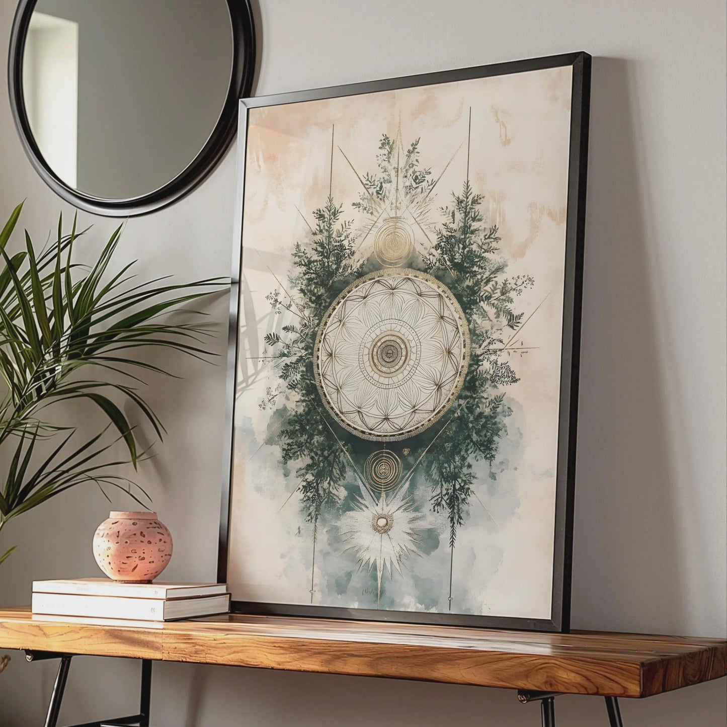 Boho Floral Mandala Wall Art, Ethereal Geometric Decor, Minimalist Poster for Home & Office wall art print