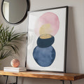 Boho Abstract Wall Art, Watercolour Circles in Pink, Gold, and Blue, Minimalist Decor Print wall art print