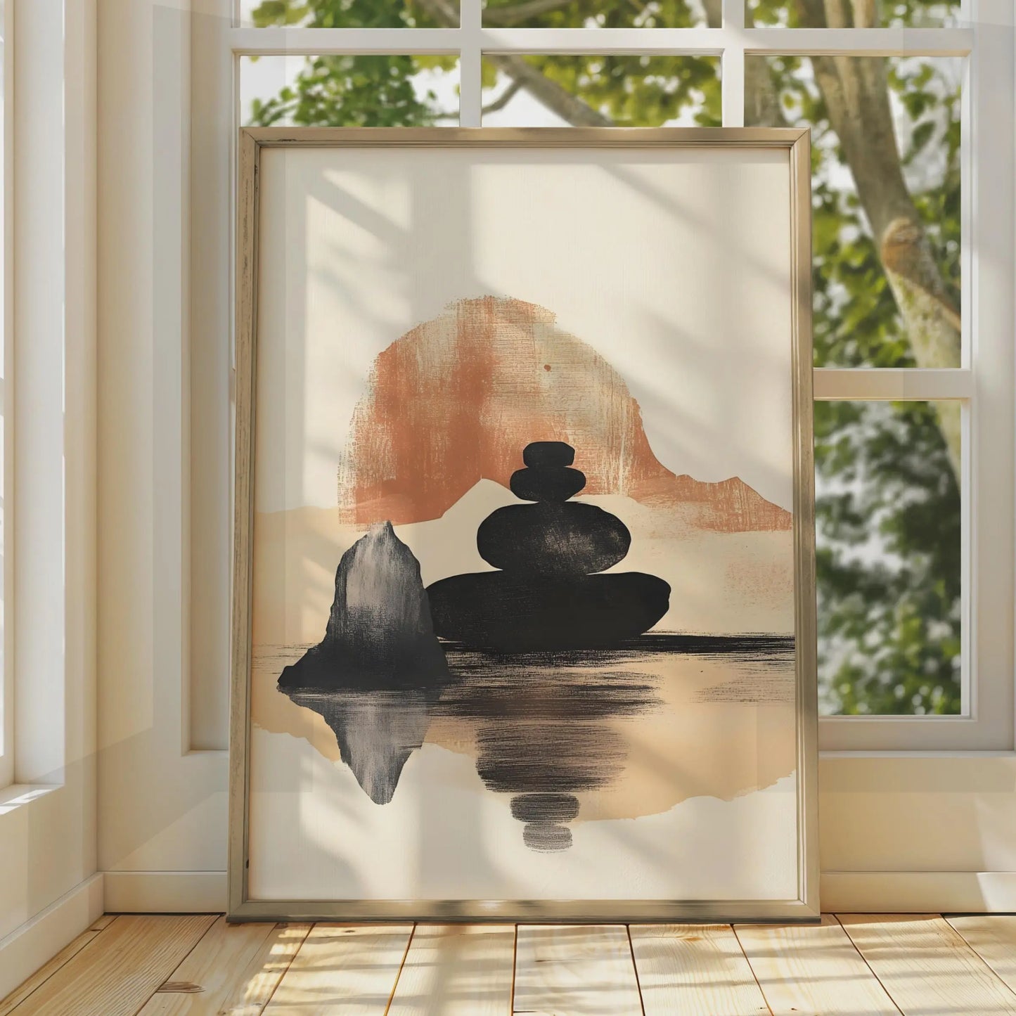 Boho Stone Stack Art, Minimalist Wall Decor, Serene Nature Print, Earthy Tones Artwork, Mindfulness wall art print