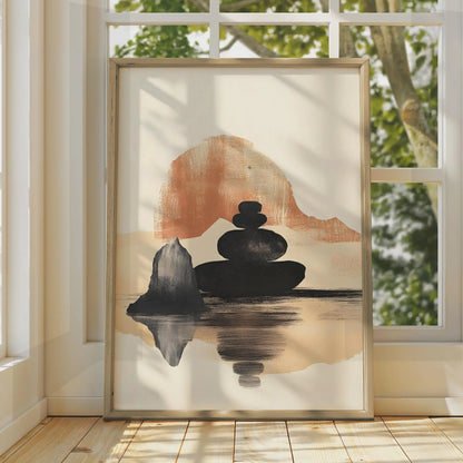 Boho Stone Stack Art, Minimalist Wall Decor, Serene Nature Print, Earthy Tones Artwork, Mindfulness wall art print