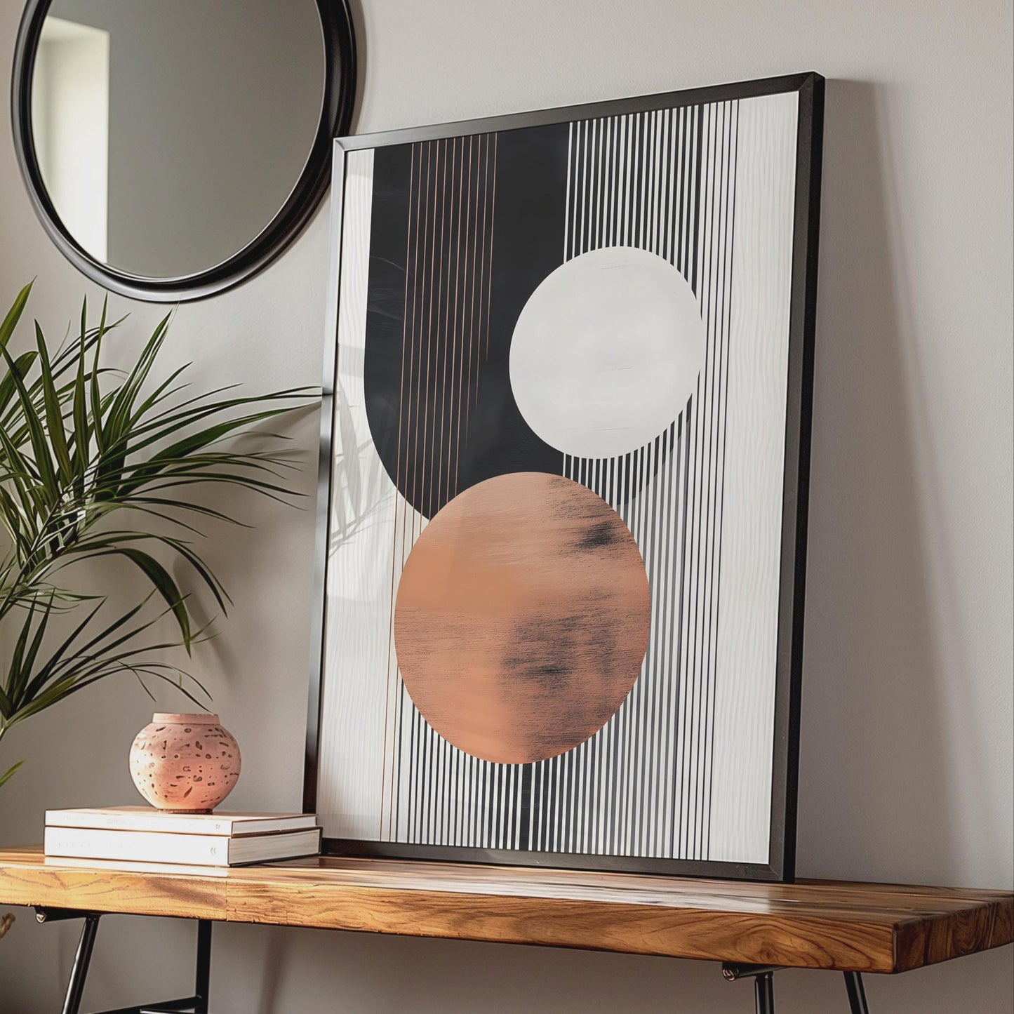 Contemporary Abstract Wall Art, Geometric Print, Copper and Black Decor, Minimalist Circle Poster wall art print