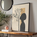 Boho Woman Silhouette Tree Art Print, Minimalist Neutral Wall Decor wall art print
