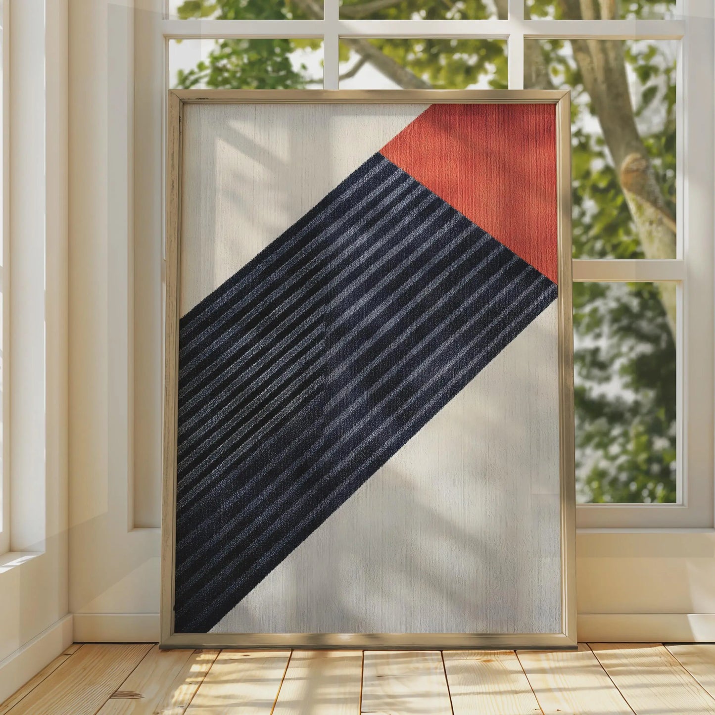 Boho Abstract Geometric Art Print, Navy Red Cream Modern Wall Decor Poster wall art print