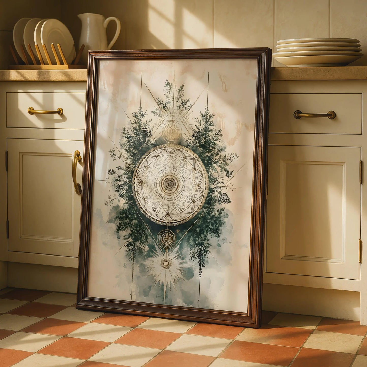 Boho Floral Mandala Wall Art, Ethereal Geometric Decor, Minimalist Poster for Home & Office wall art print