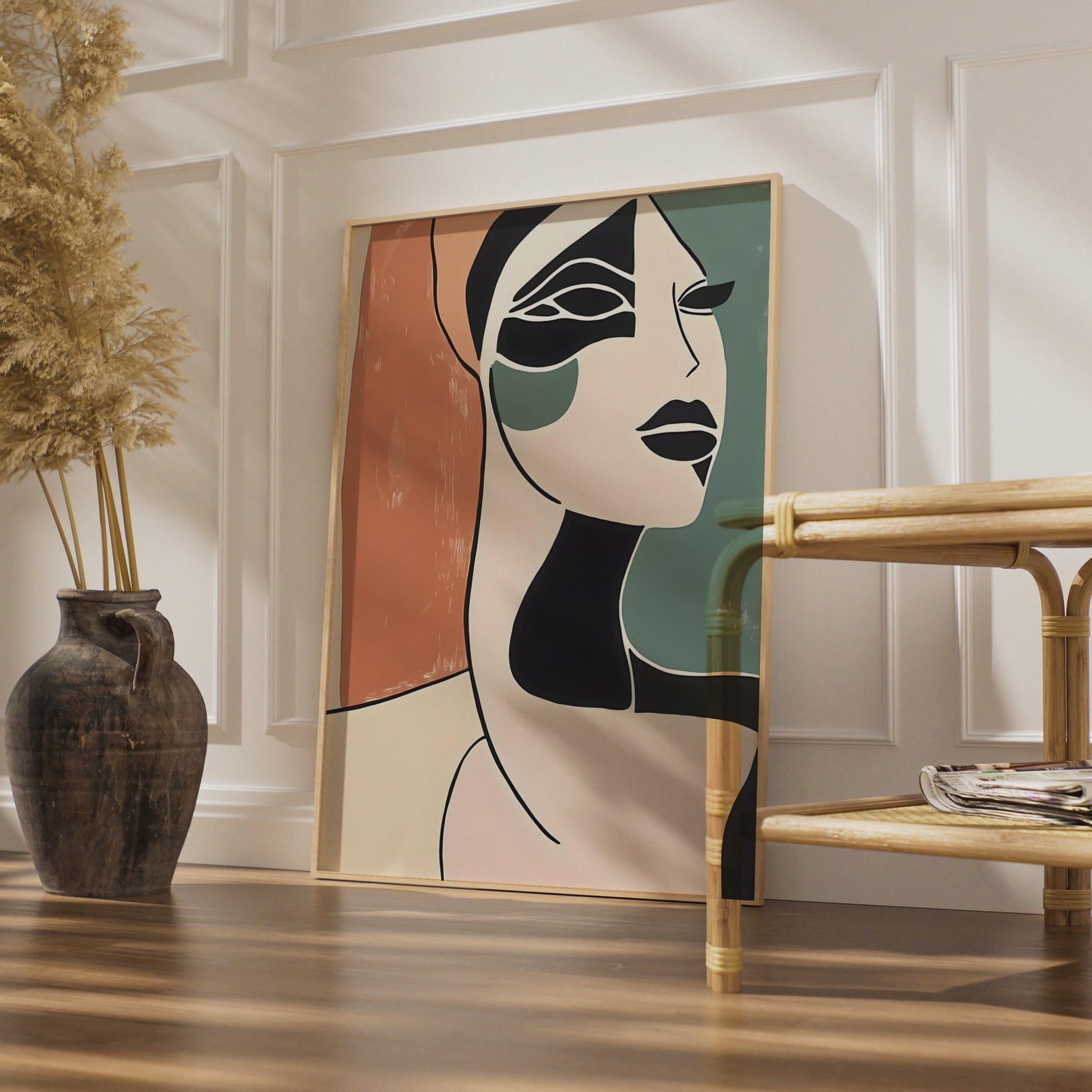 Boho Abstract Face Art Print, Minimalist Wall Decor, Modern Studio Style wall art print
