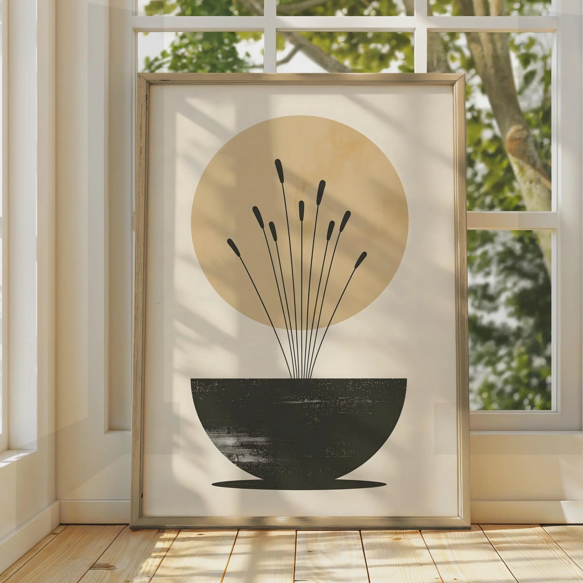Boho Reed Stems Vase Print, Minimalist Wall Art, Neutral Beige, Abstract Botanical Poster wall art print