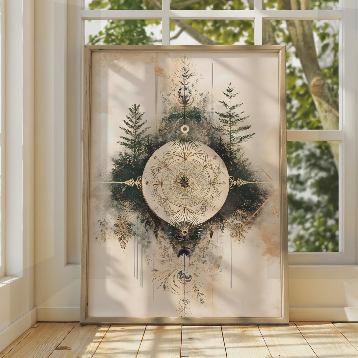 Boho Mandala Wall Art, Forest Inspired Poster, Ethereal Home Decor, Earthy Tones wall art print