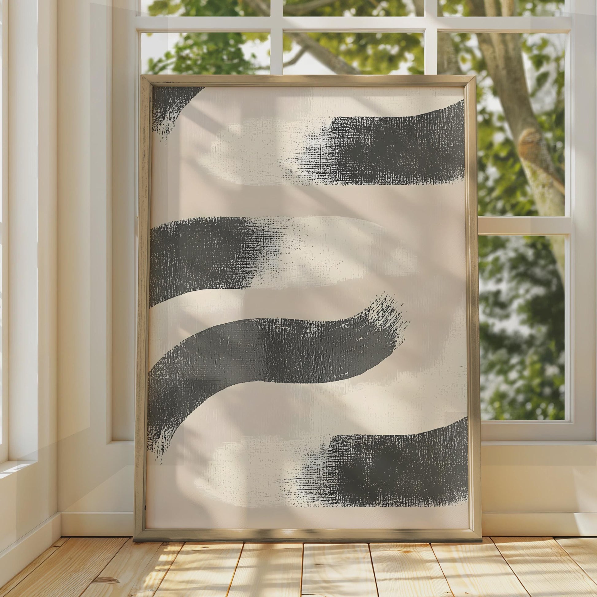 Boho Abstract Wall Art, Minimalist Brushstroke Print, Neutral Tones, Modern Home Decor wall art print