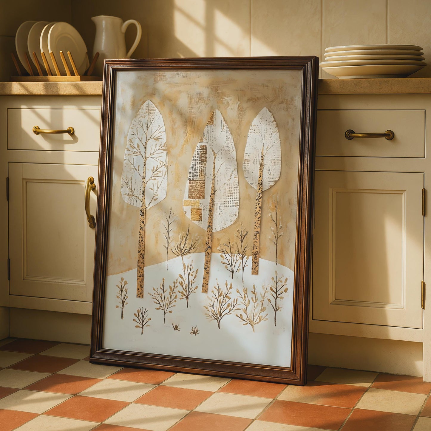 Boho Tree Wall Art, Abstract Nature Print, Gold White Beige Decor wall art print