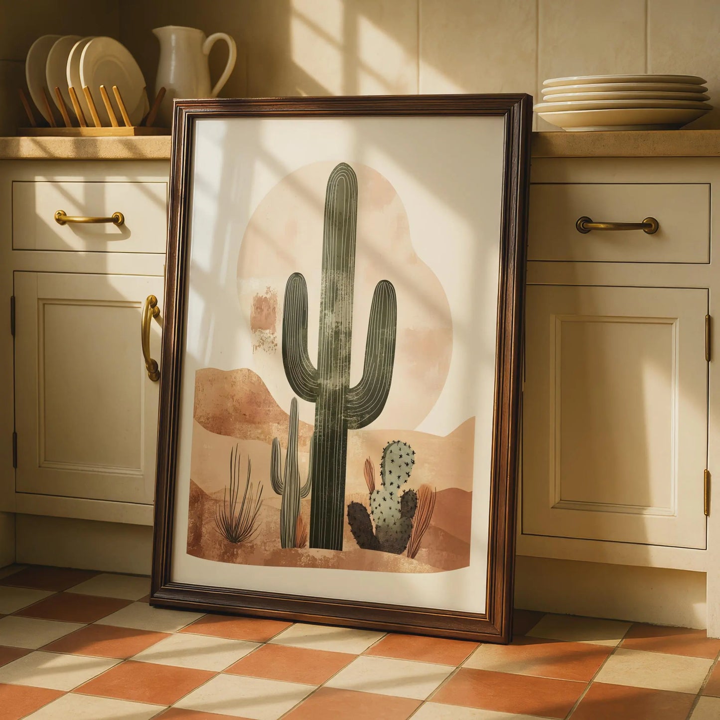 Boho Cactus Desert Wall Art, Minimalist Green Cacti Print wall art print