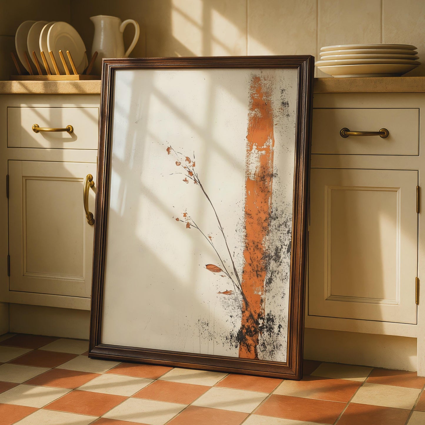 Boho Minimalist Floral Wall Art, Earthy Orange Print, Modern Botanical Decor, Living Room Artwork wall art print