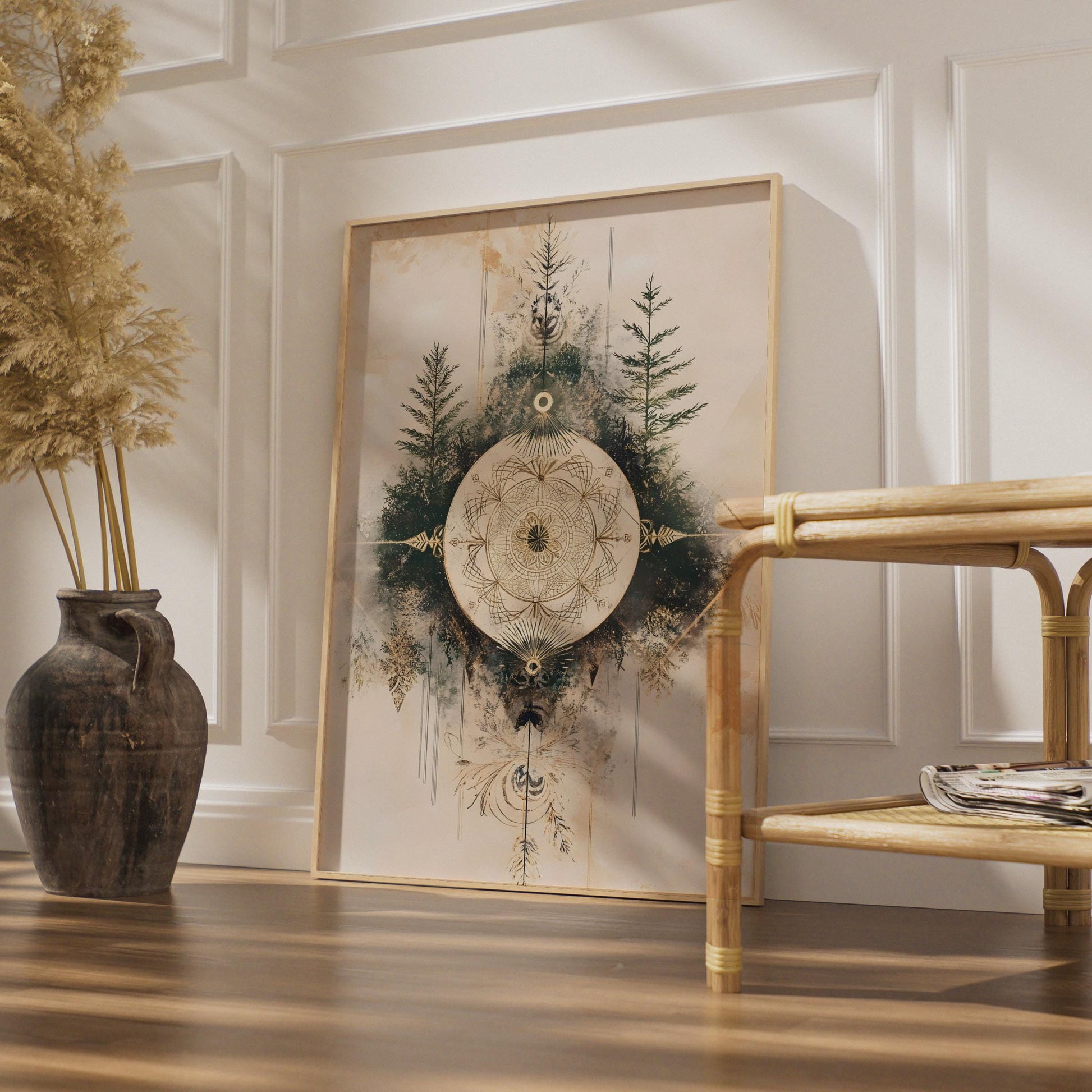 Boho Mandala Wall Art, Forest Inspired Poster, Ethereal Home Decor, Earthy Tones wall art print