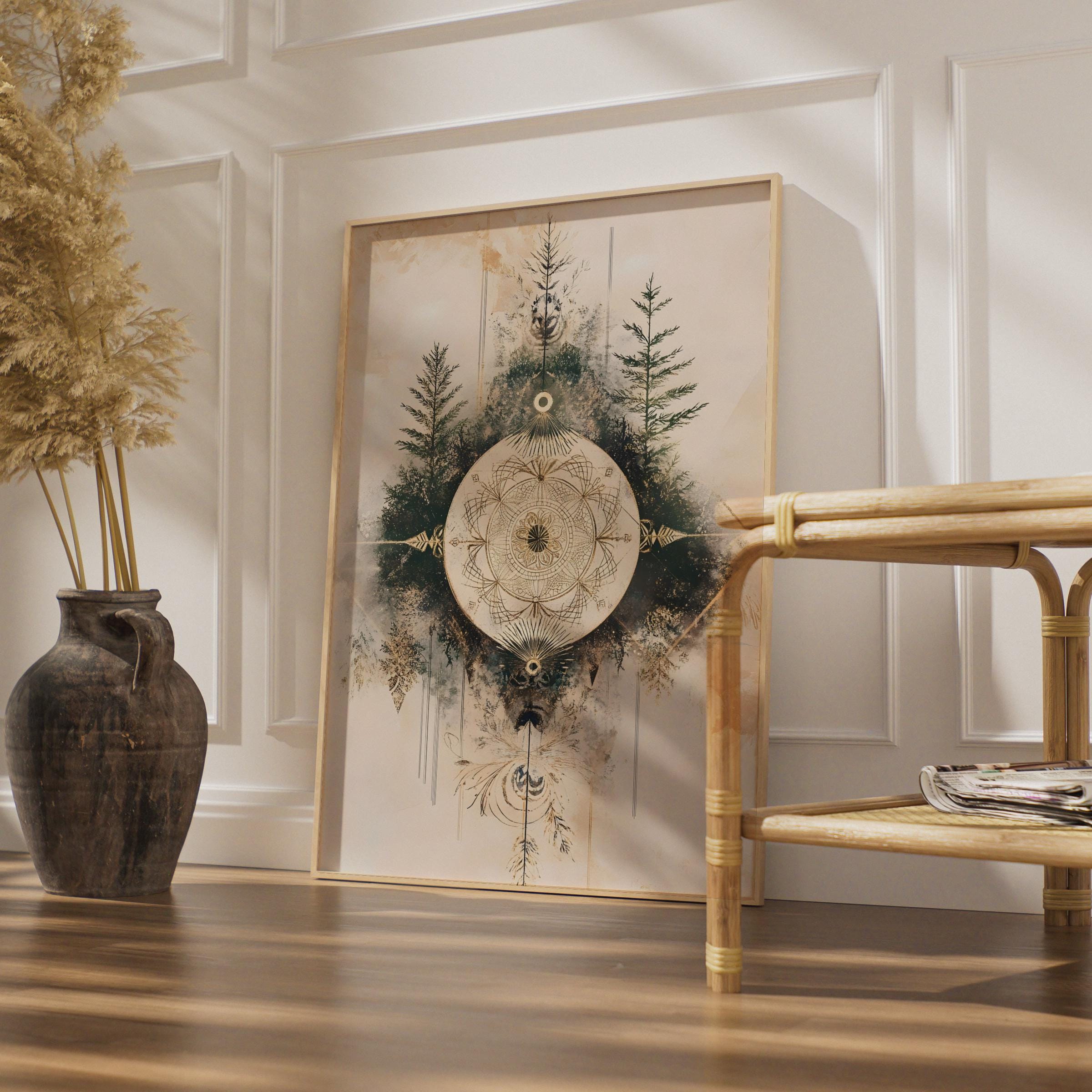 Boho Mandala Wall Art, Forest Inspired Poster, Ethereal Home Decor, Earthy Tones wall art print