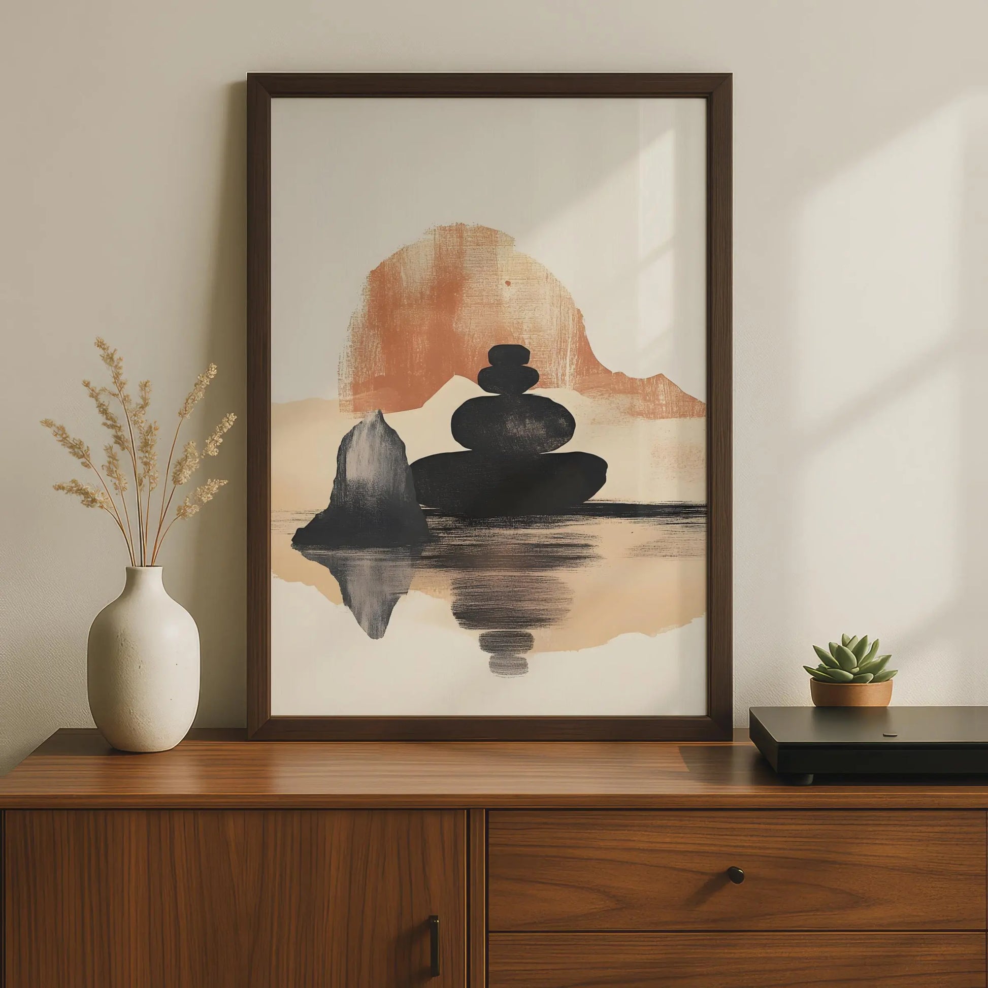 Boho Stone Stack Art, Minimalist Wall Decor, Serene Nature Print, Earthy Tones Artwork, Mindfulness wall art print