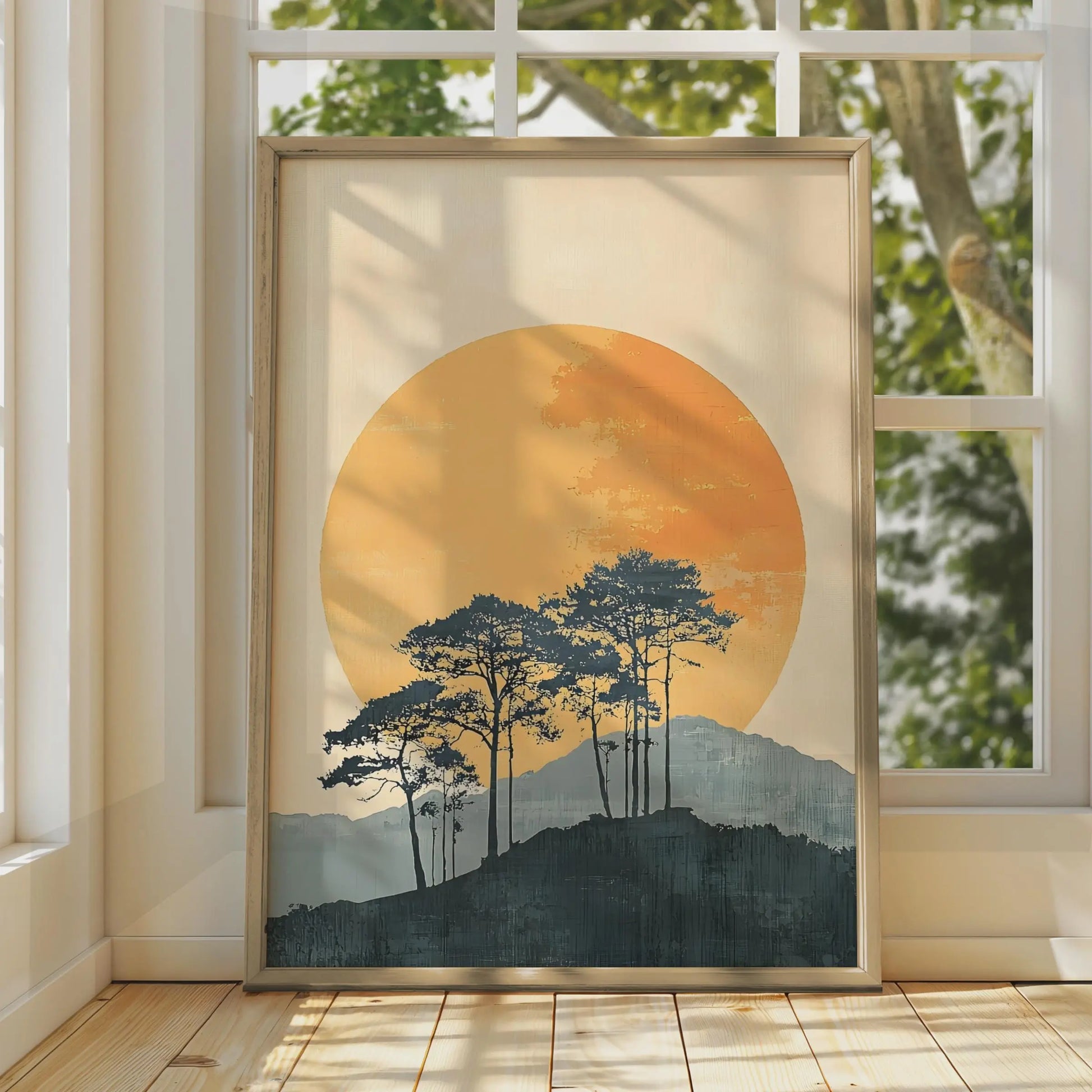 Minimalist Sun Trees Landscape Print, Boho Nature Wall Art wall art print