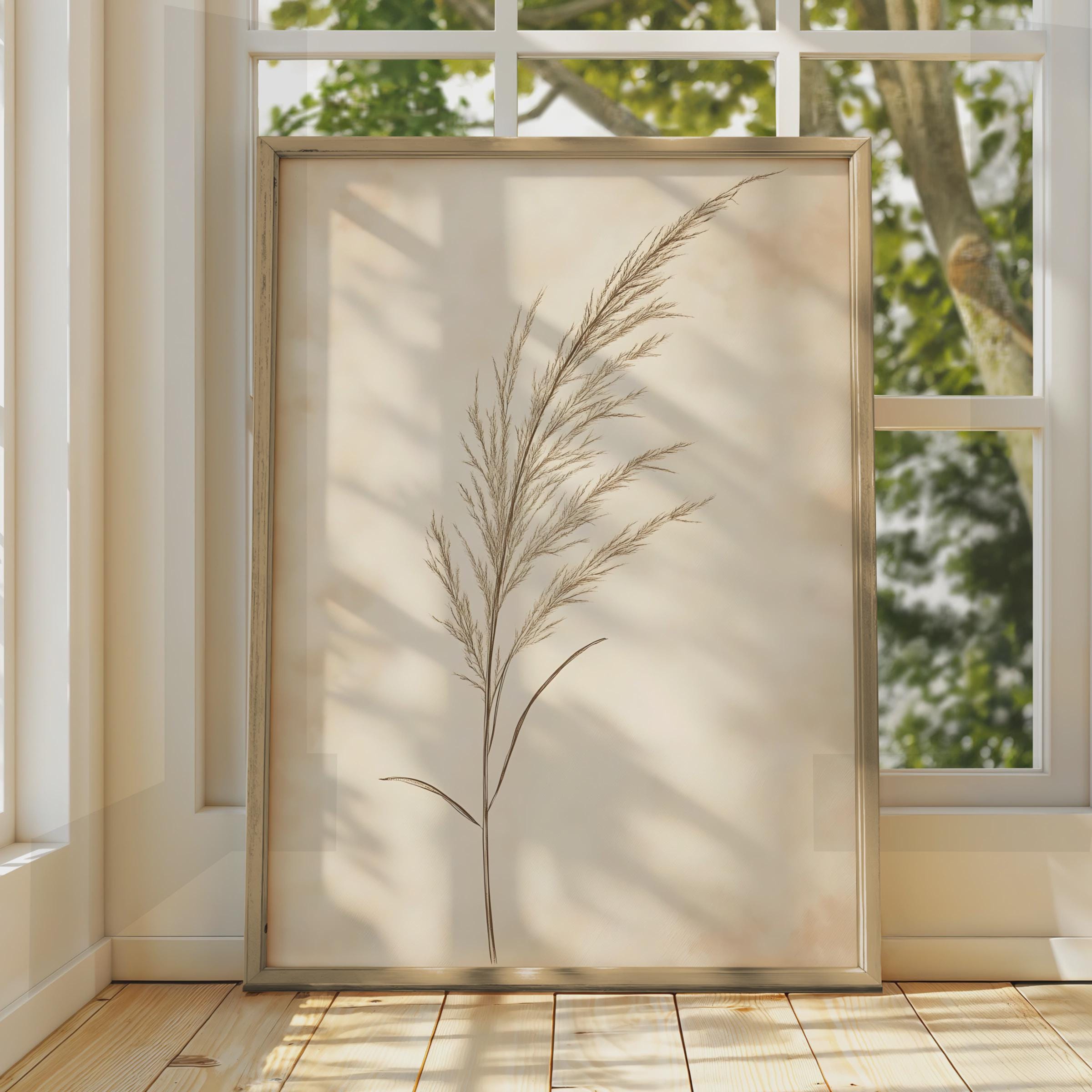 Boho Pampas Grass Wall Art, Minimalist Botanical Print, Earthy Decor for Home, Neutral Tones Art wall art print