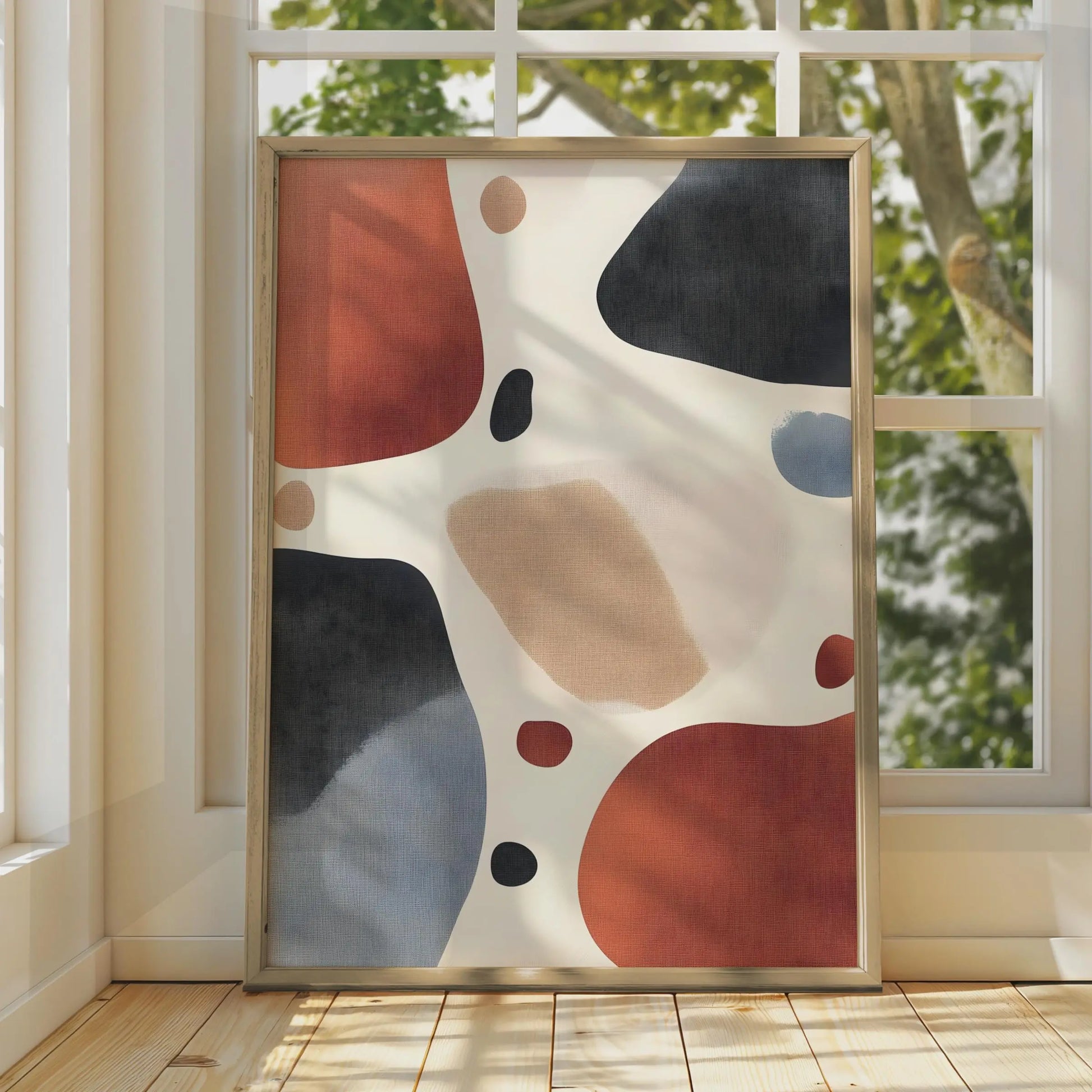 Boho Abstract Shapes Print, Terracotta Navy Beige Wall Art, Minimalist Poster wall art print