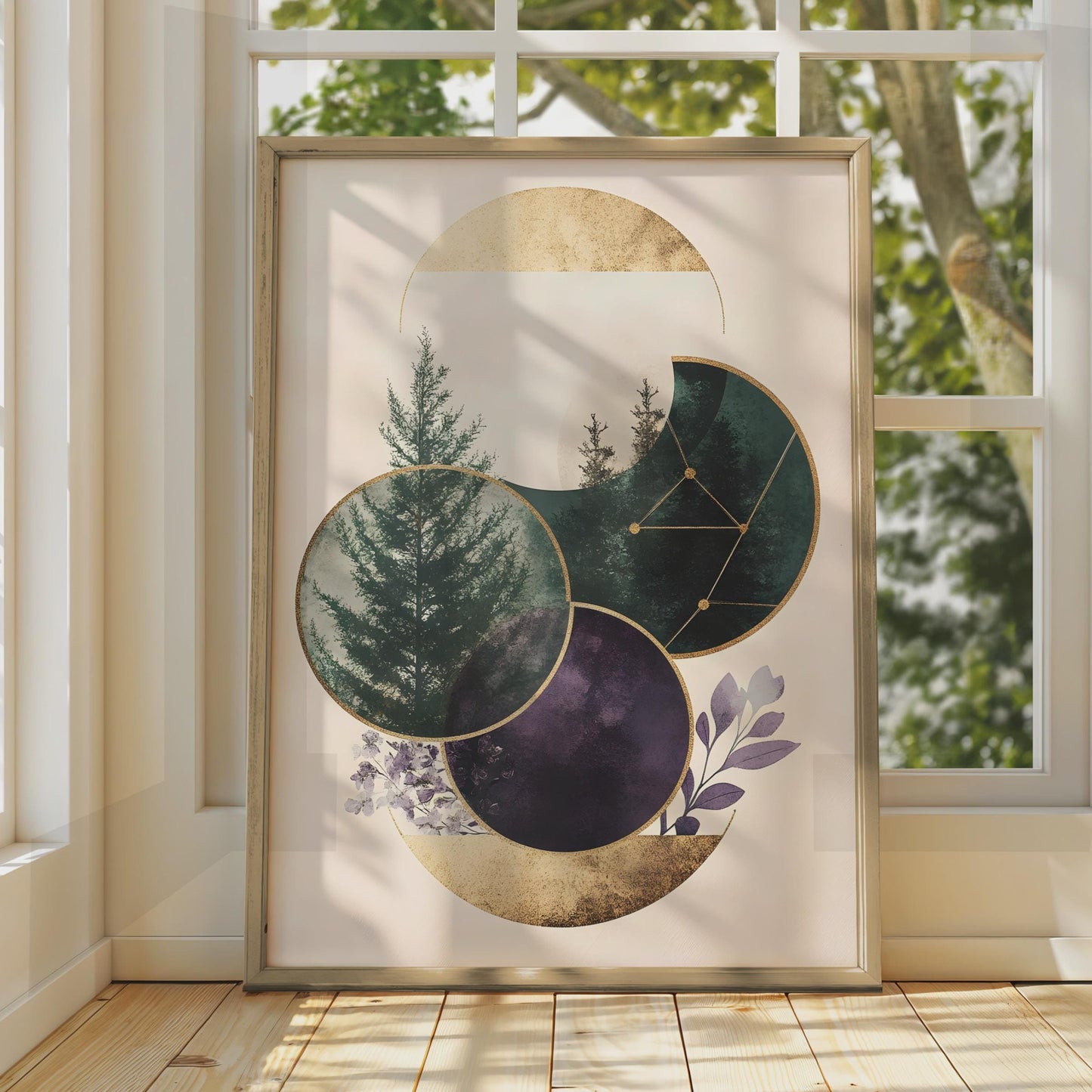 Boho Wall Art, Geometric Poster, Nature Print, Green & Purple Decor, Modern Minimalist Art wall art print