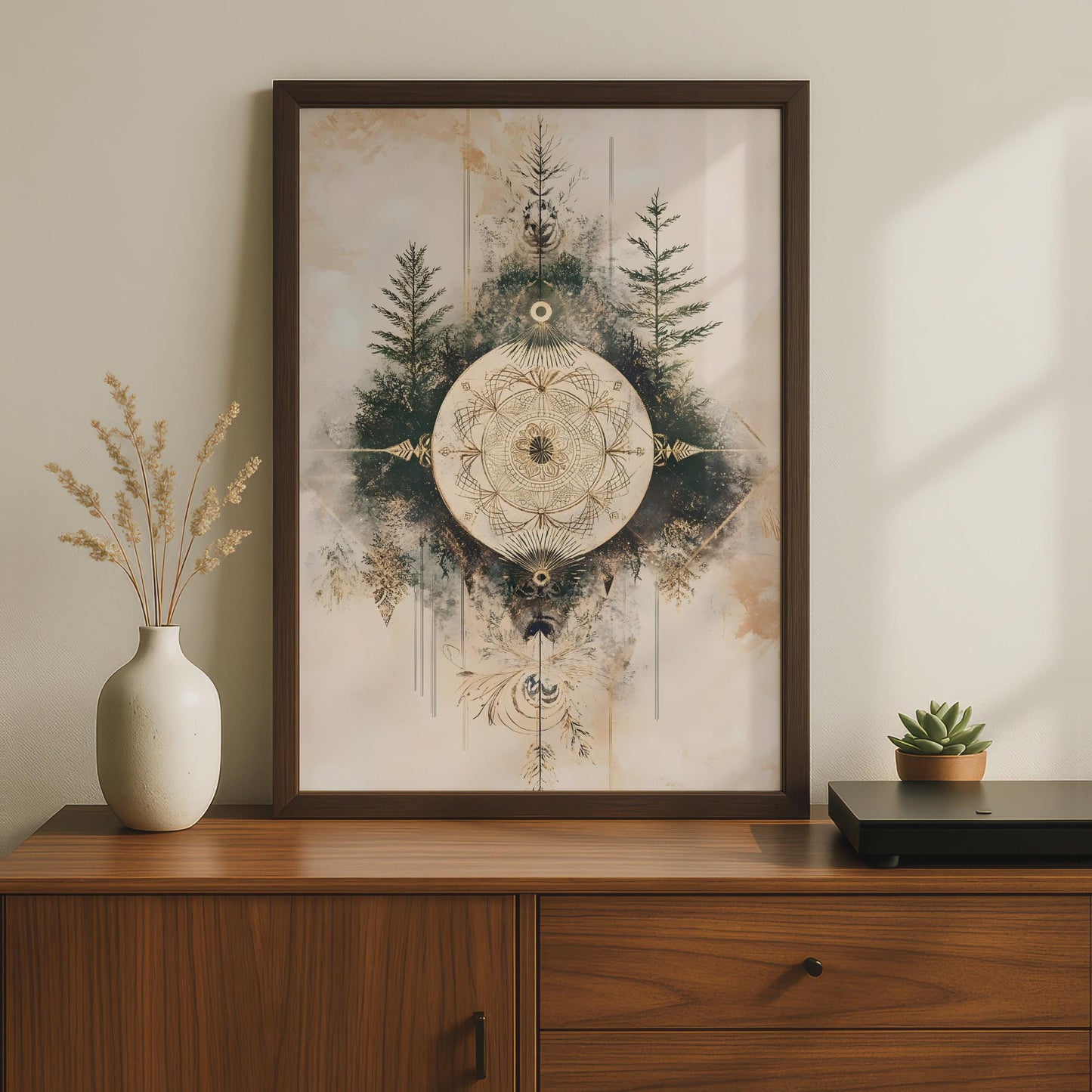 Boho Mandala Wall Art, Forest Inspired Poster, Ethereal Home Decor, Earthy Tones wall art print