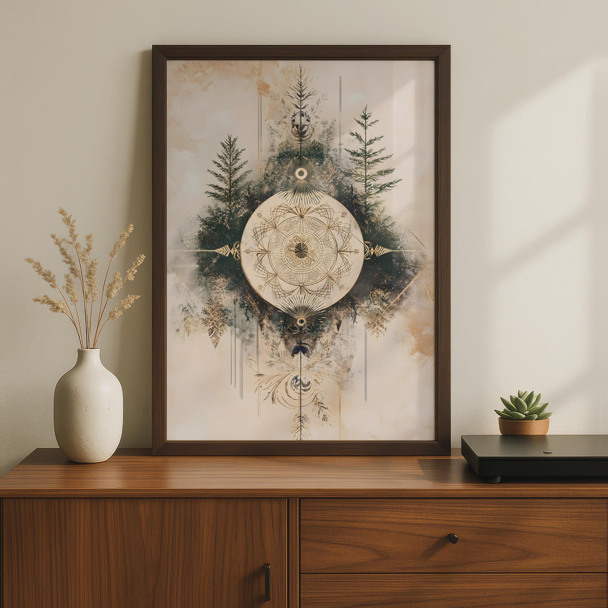 Boho Mandala Wall Art, Forest Inspired Poster, Ethereal Home Decor, Earthy Tones wall art print