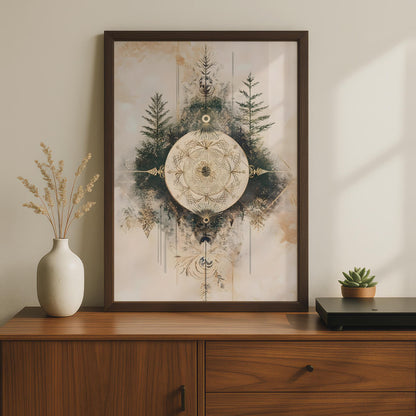 Boho Mandala Wall Art, Forest Inspired Poster, Ethereal Home Decor, Earthy Tones wall art print