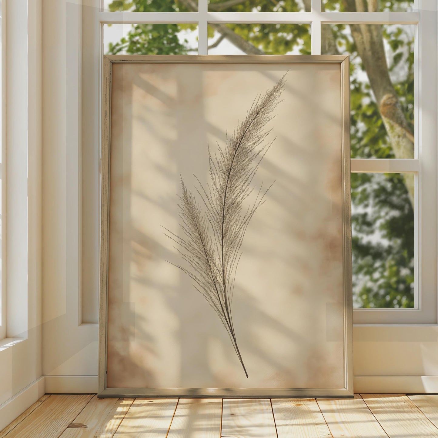 Boho Pampas Grass Wall Art Print, Minimalist Botanical Poster, Neutral Tones Floral Decor wall art print