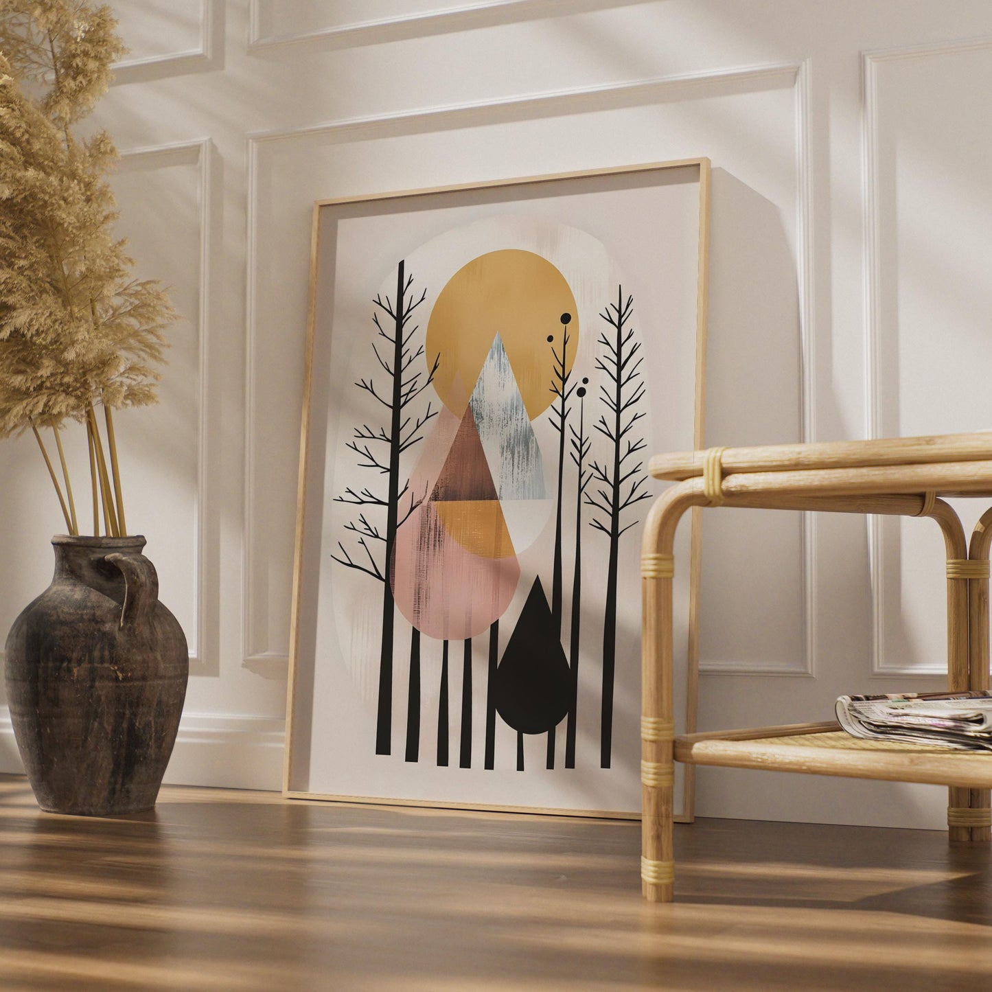 Boho Abstract Forest Art Print, Geometric Mountain Poster, Minimalist Wall Decor, Nature Inspired wall art print