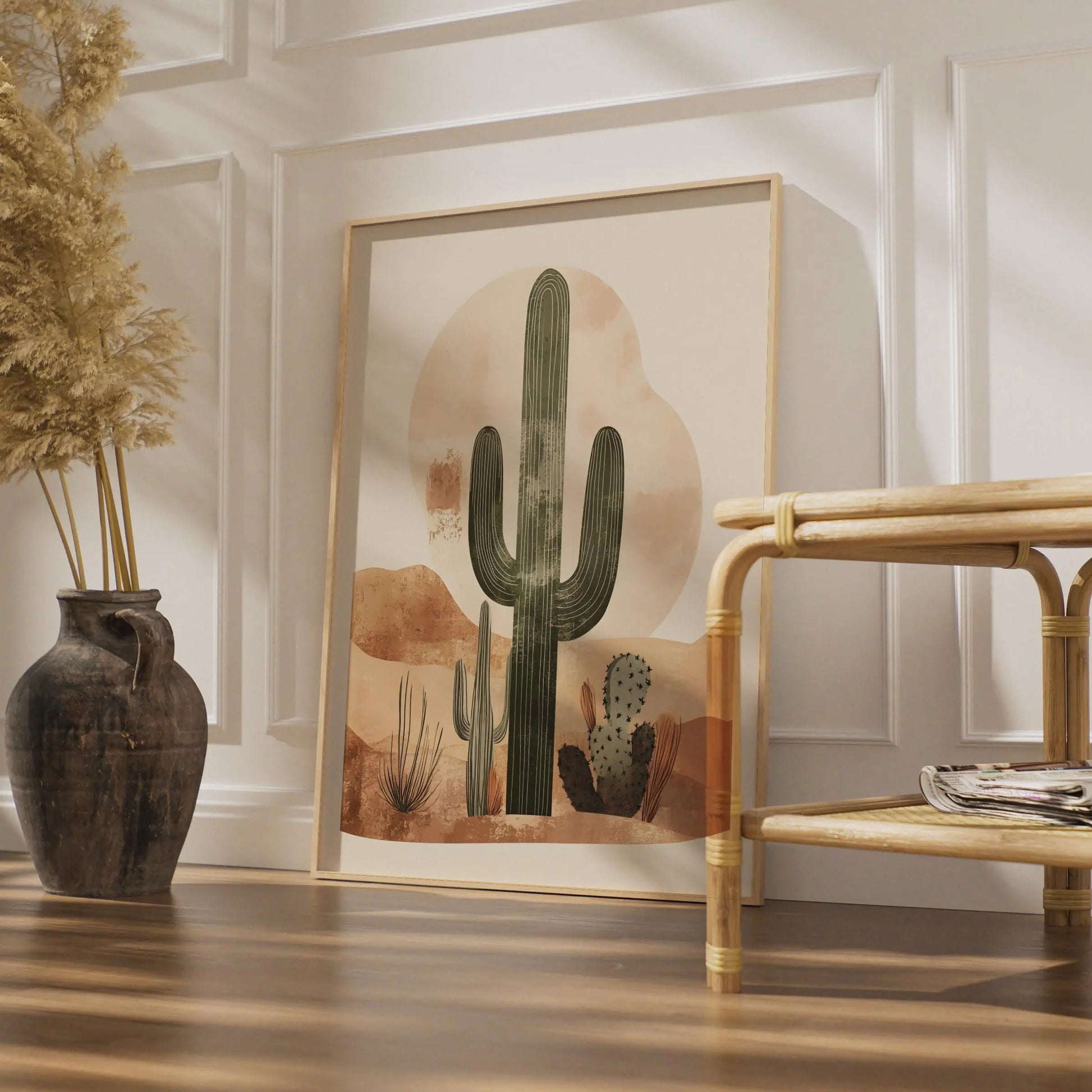 Boho Cactus Desert Wall Art, Minimalist Green Cacti Print wall art print