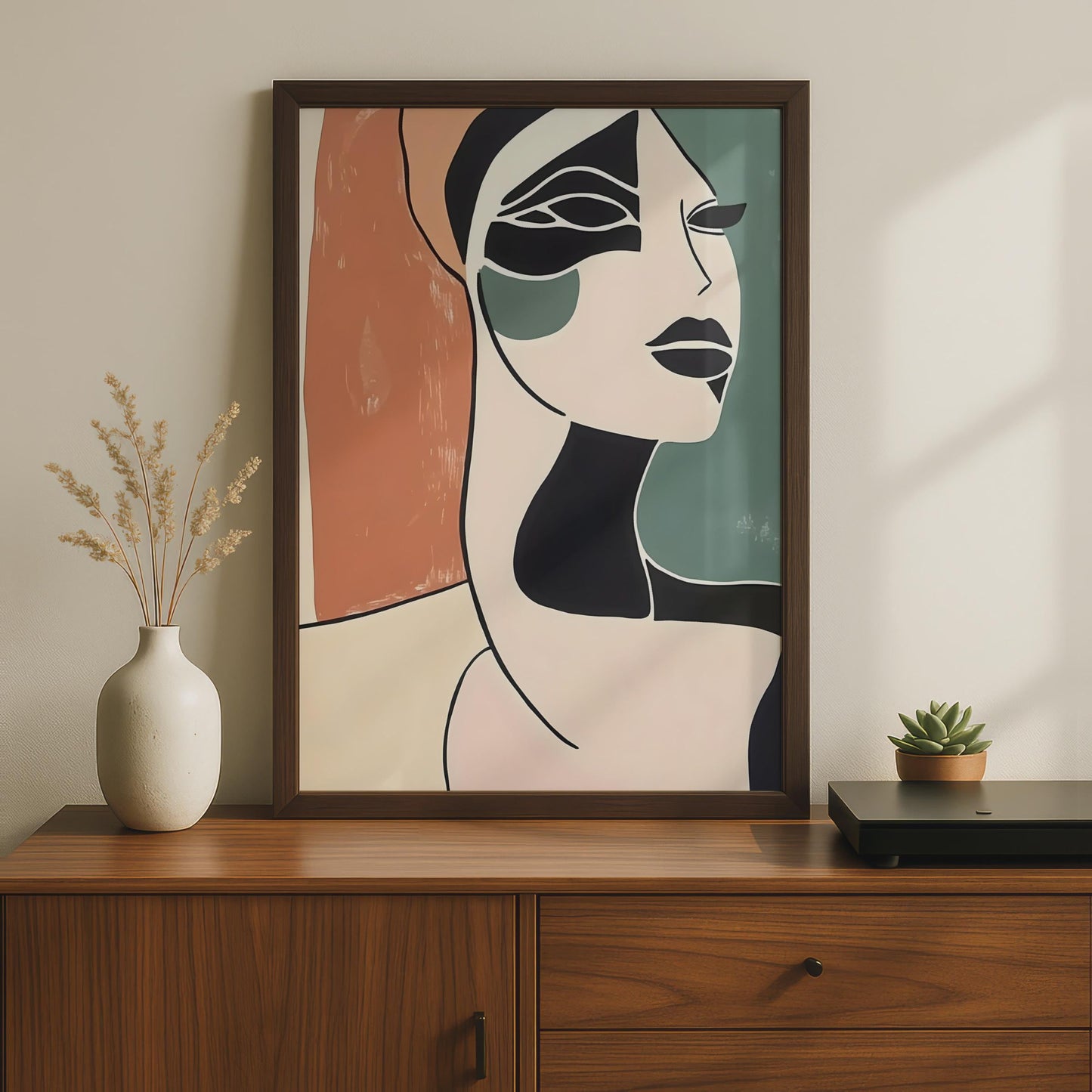 Boho Abstract Face Art Print, Minimalist Wall Decor, Modern Studio Style wall art print