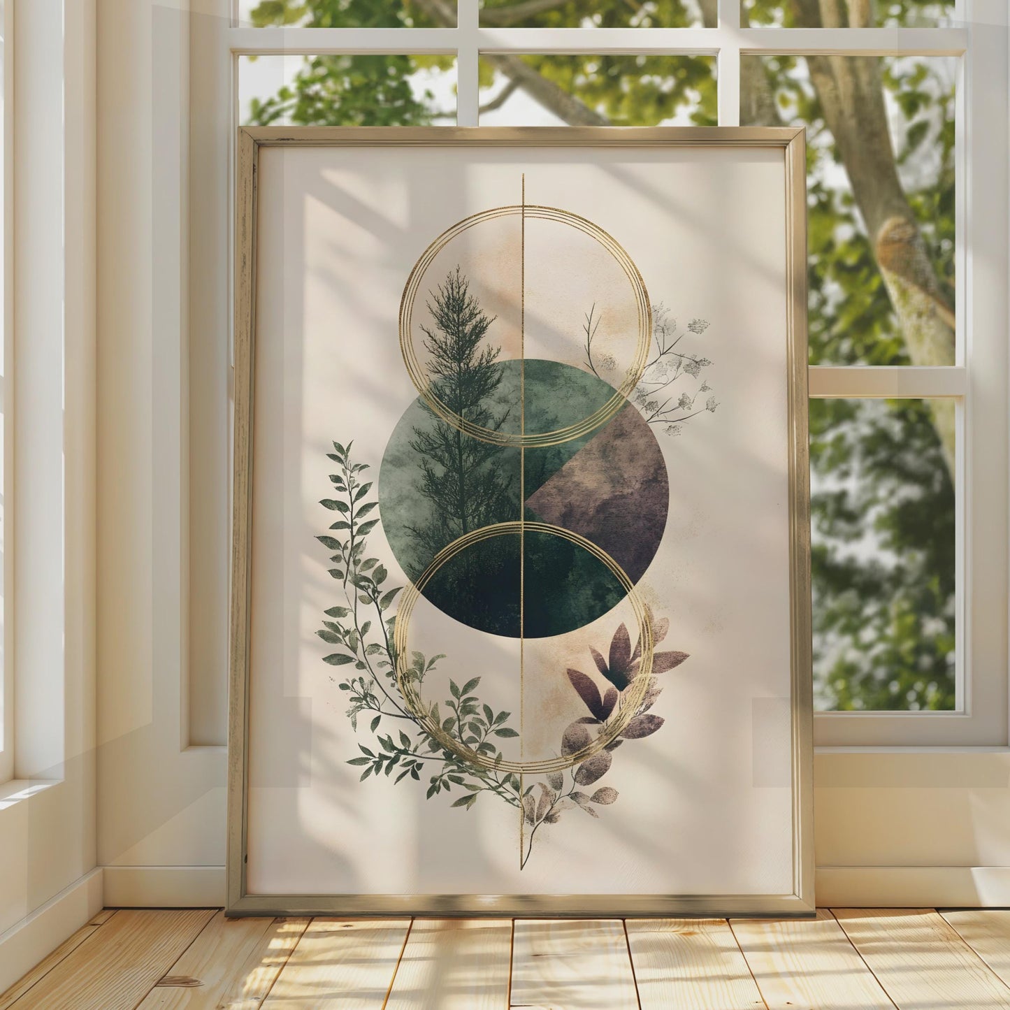 Boho Floral Wall Art, Modern Nature Print, Minimalist Green Leaf Design wall art print