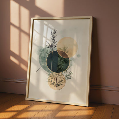 Boho Geometric Wall Art, Leafy Plant Print, Modern Abstract Decor, Circle Design Art Poster wall art print