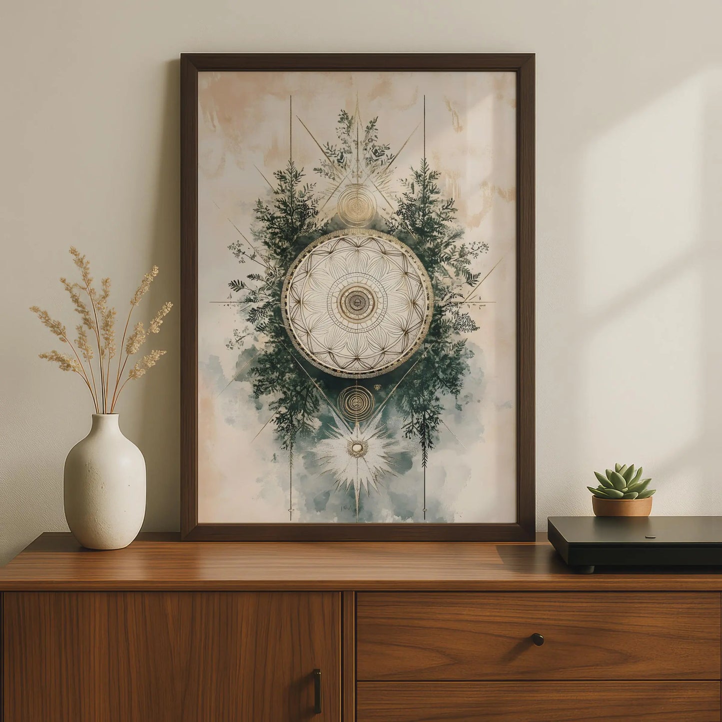 Boho Floral Mandala Wall Art, Ethereal Geometric Decor, Minimalist Poster for Home & Office wall art print