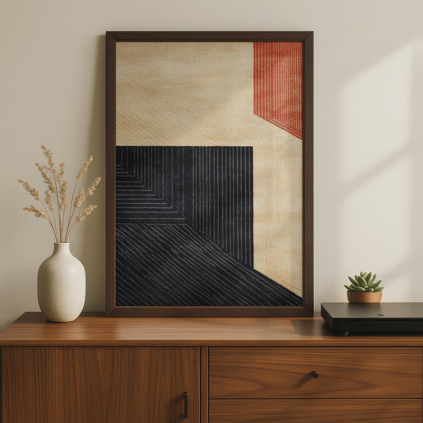Boho Geometric Abstract Art Print, Cream Black Terracotta Wall Art, Modern Bauhaus Poster wall art print