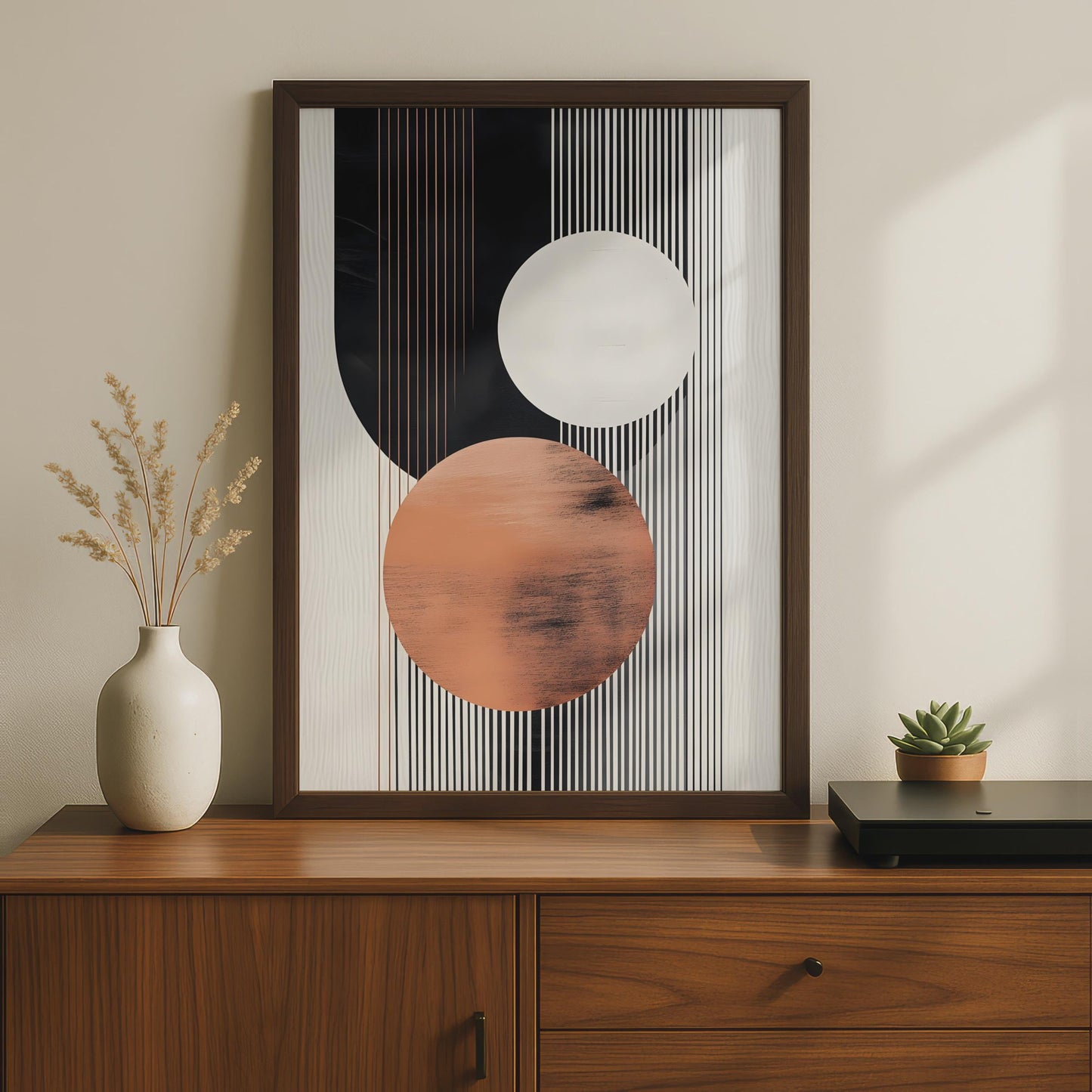 Contemporary Abstract Wall Art, Geometric Print, Copper and Black Decor, Minimalist Circle Poster wall art print