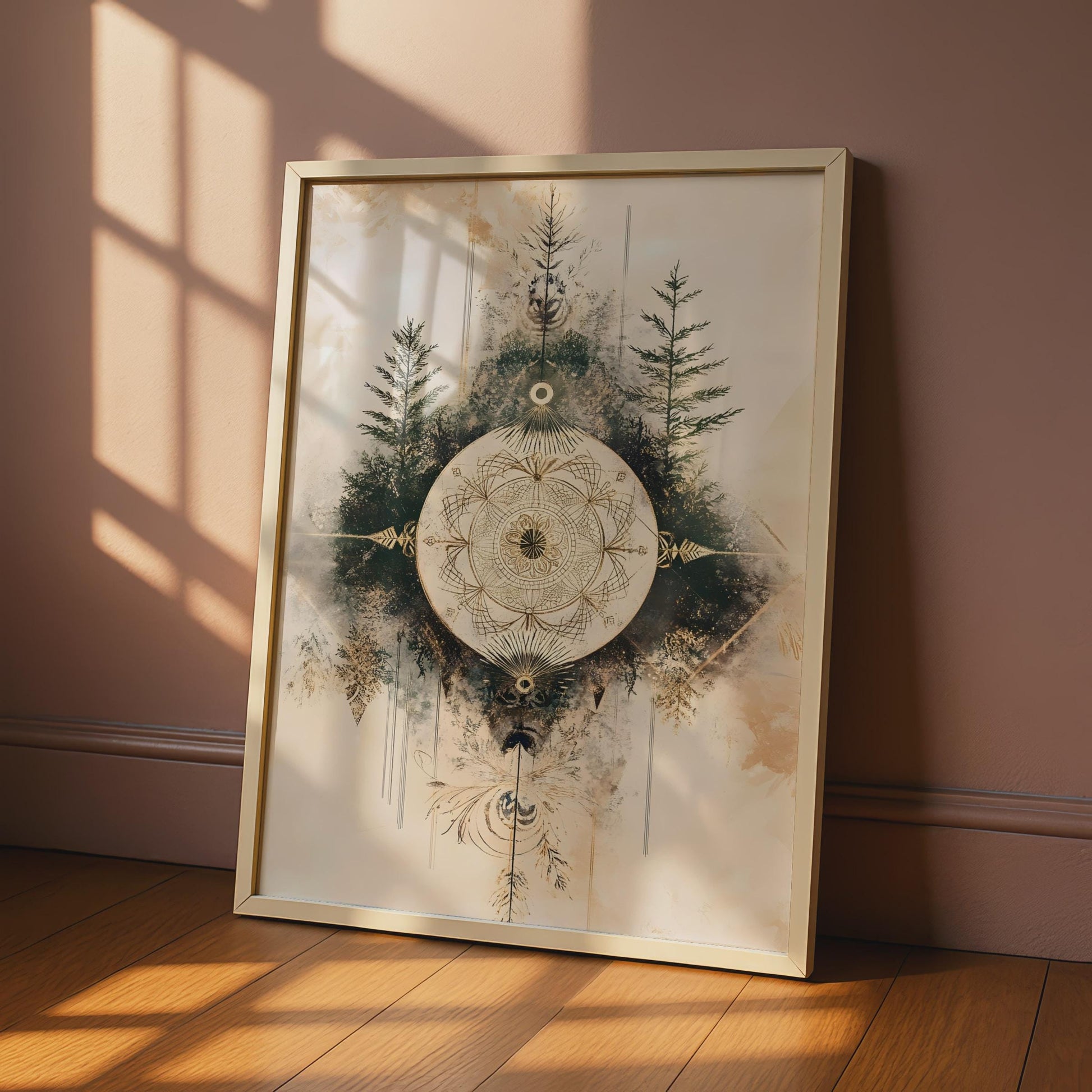 Boho Mandala Wall Art, Forest Inspired Poster, Ethereal Home Decor, Earthy Tones wall art print