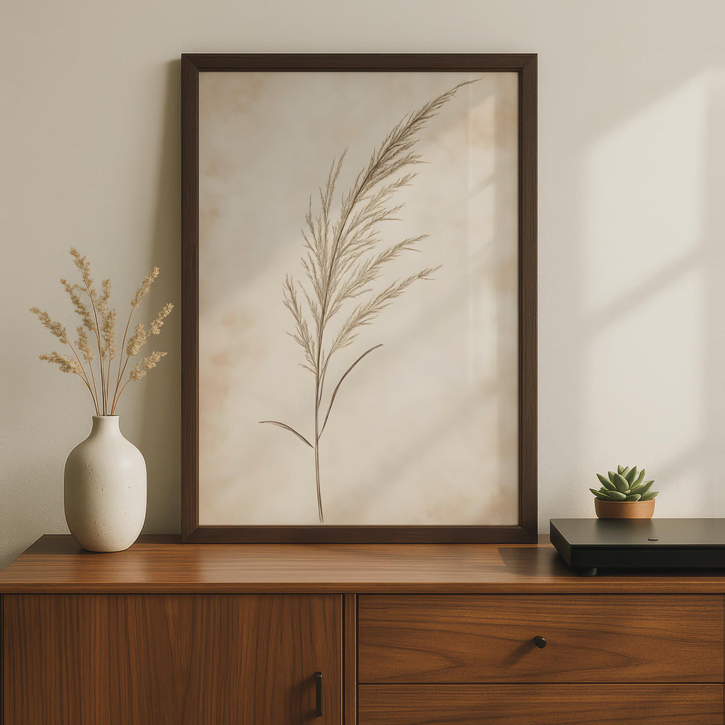 Boho Pampas Grass Wall Art, Minimalist Botanical Print, Earthy Decor for Home, Neutral Tones Art wall art print